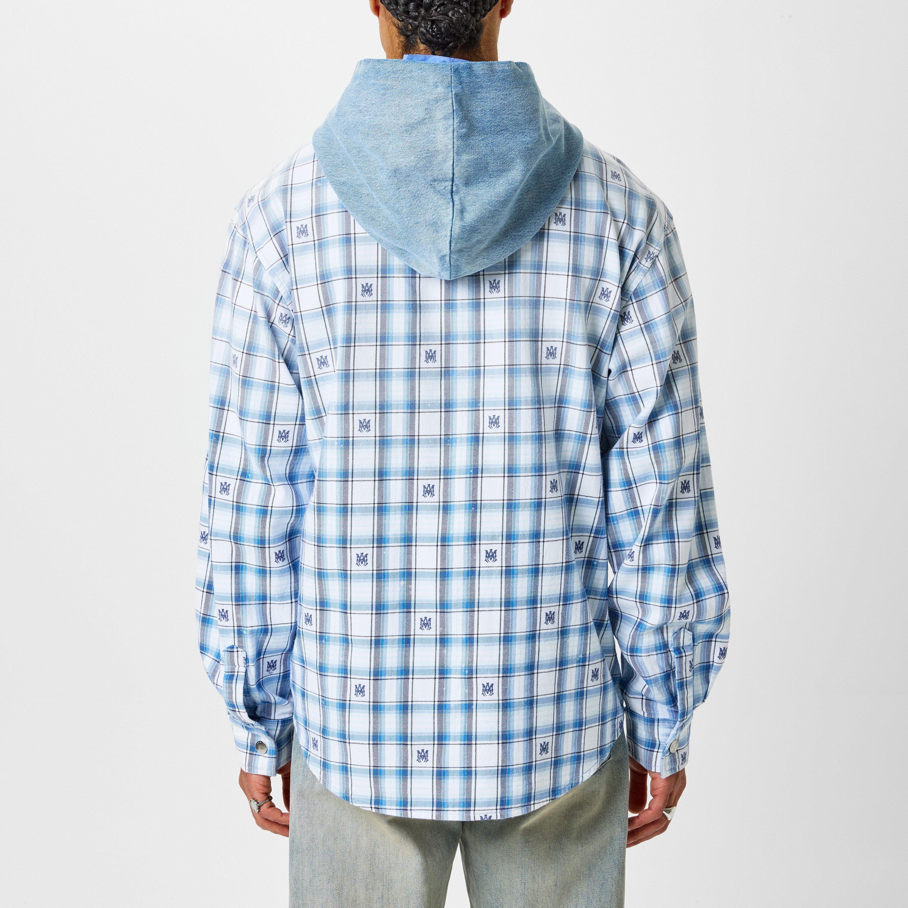 Cerulean - Amiri - Men's Cotton Long Sleeve Hooded Overshirt - 4