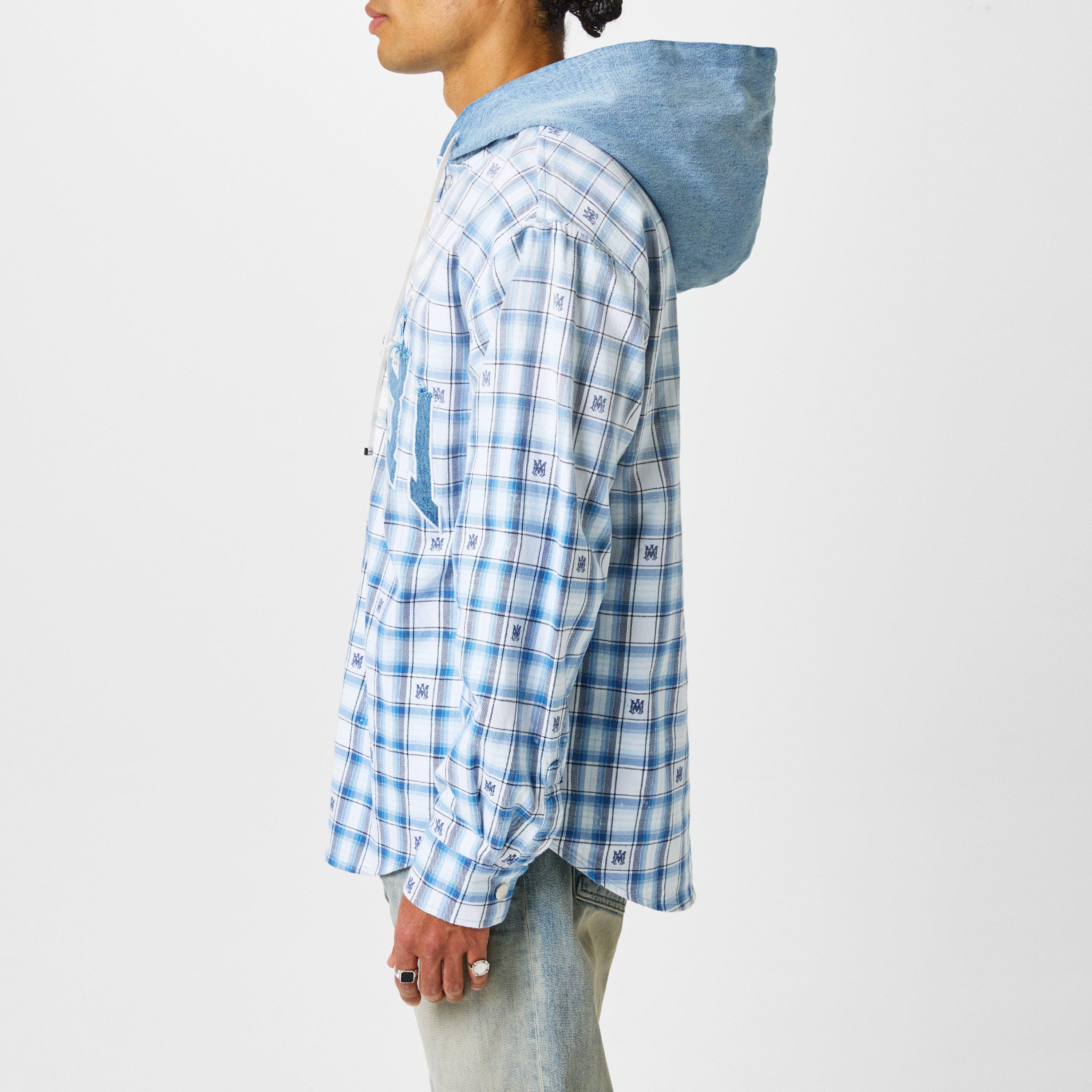 Cerulean - Amiri - Men's Cotton Long Sleeve Hooded Overshirt - 5