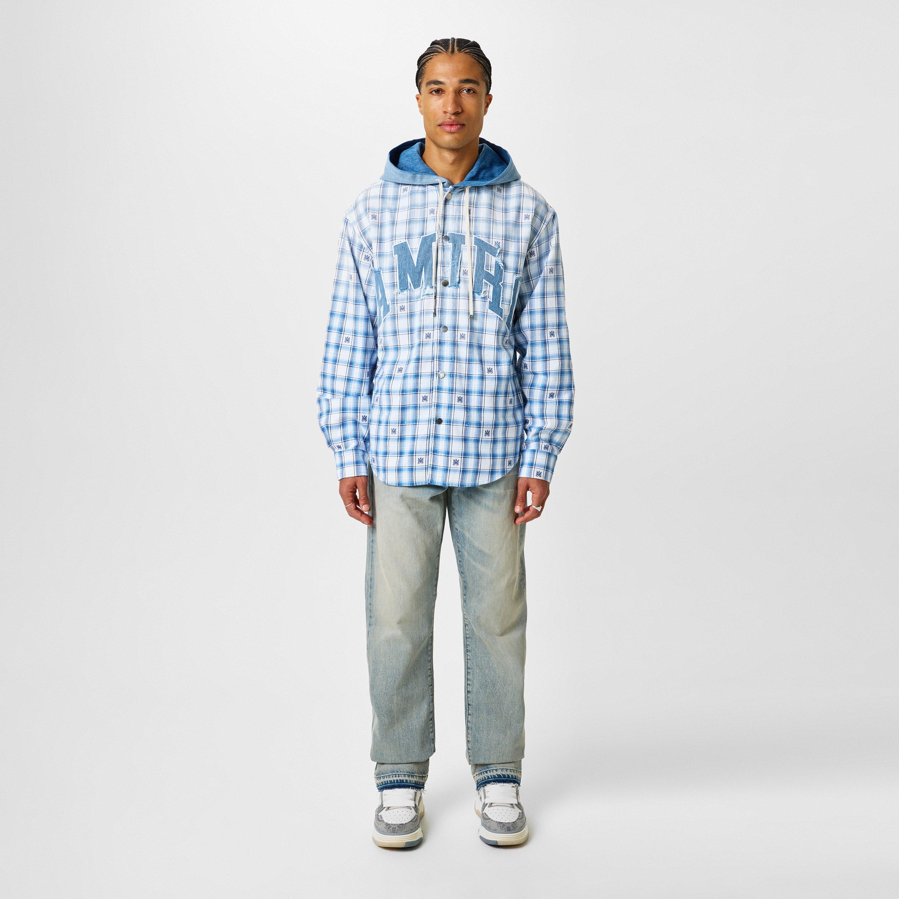 Cerulean - Amiri - Men's Cotton Long Sleeve Hooded Overshirt - 6