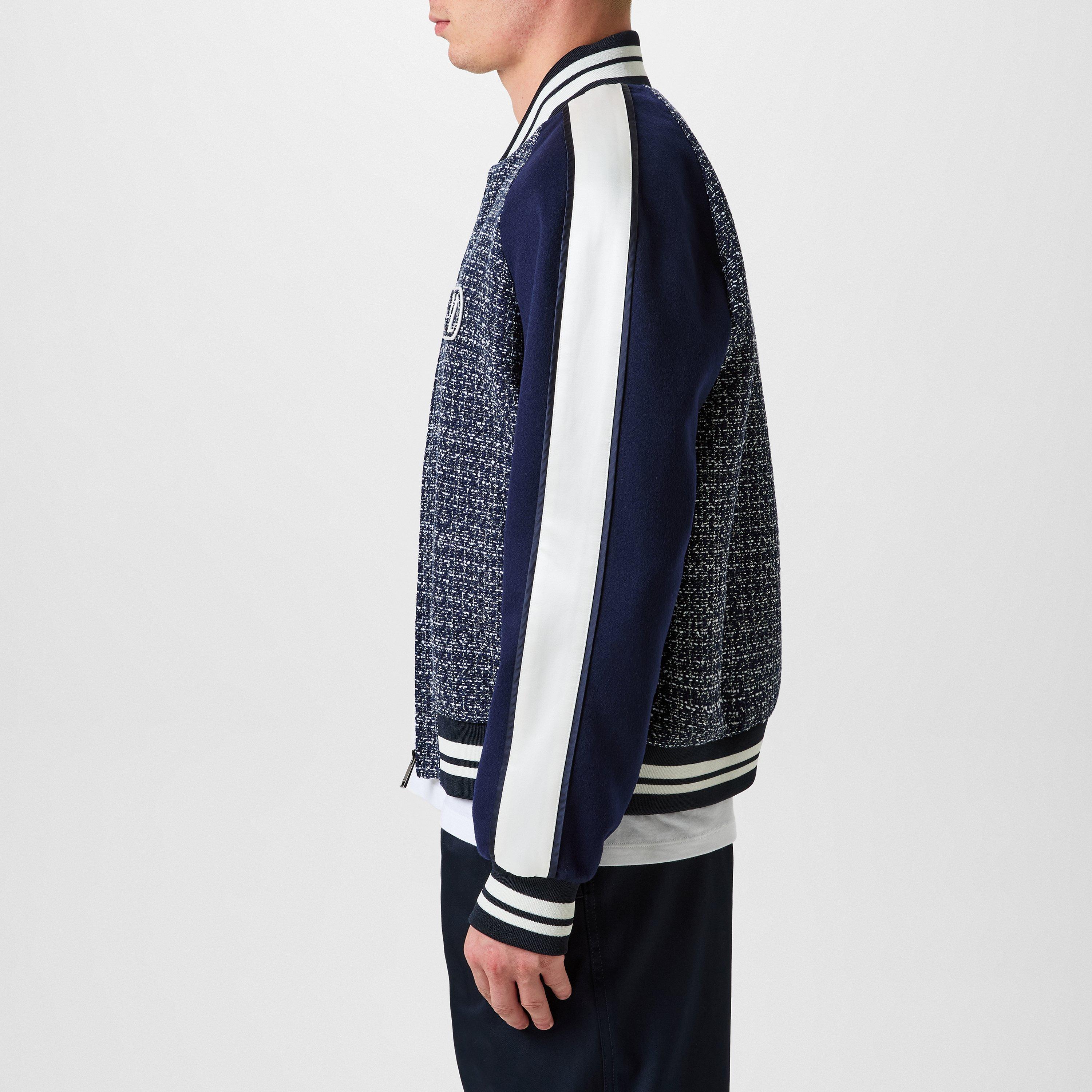 Blue/White - Valentino - Men's VLogo Cotton Wool Long Sleeve Varsity Jacket - 2