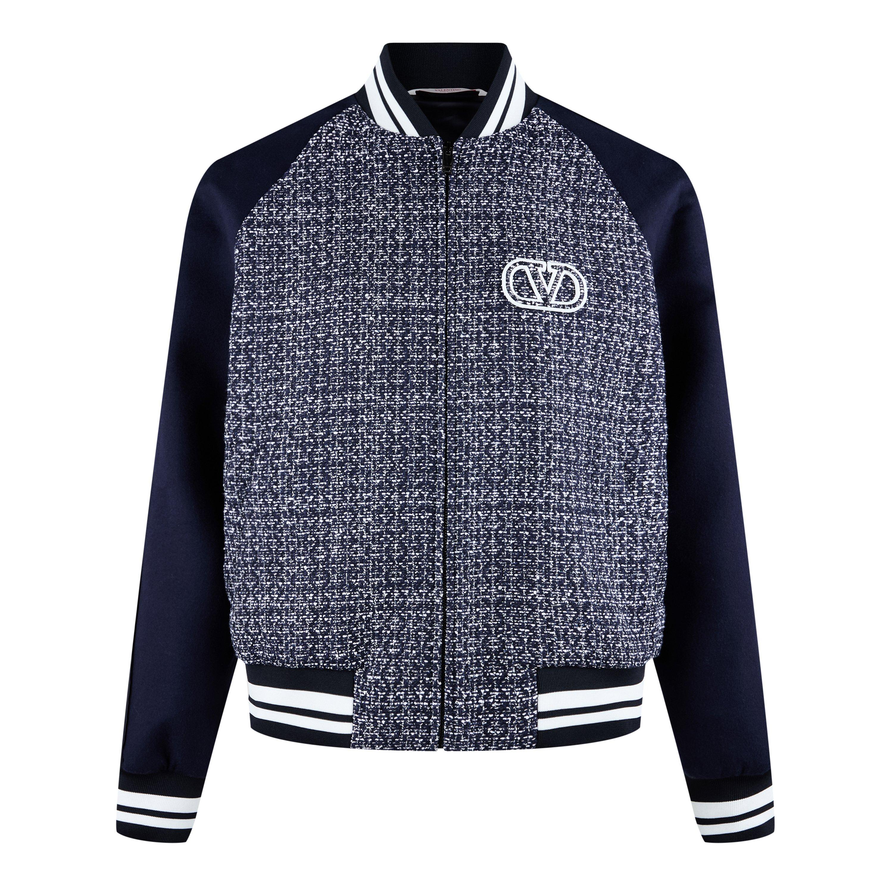 Blue/White - Valentino - Men's VLogo Cotton Wool Long Sleeve Varsity Jacket - 5