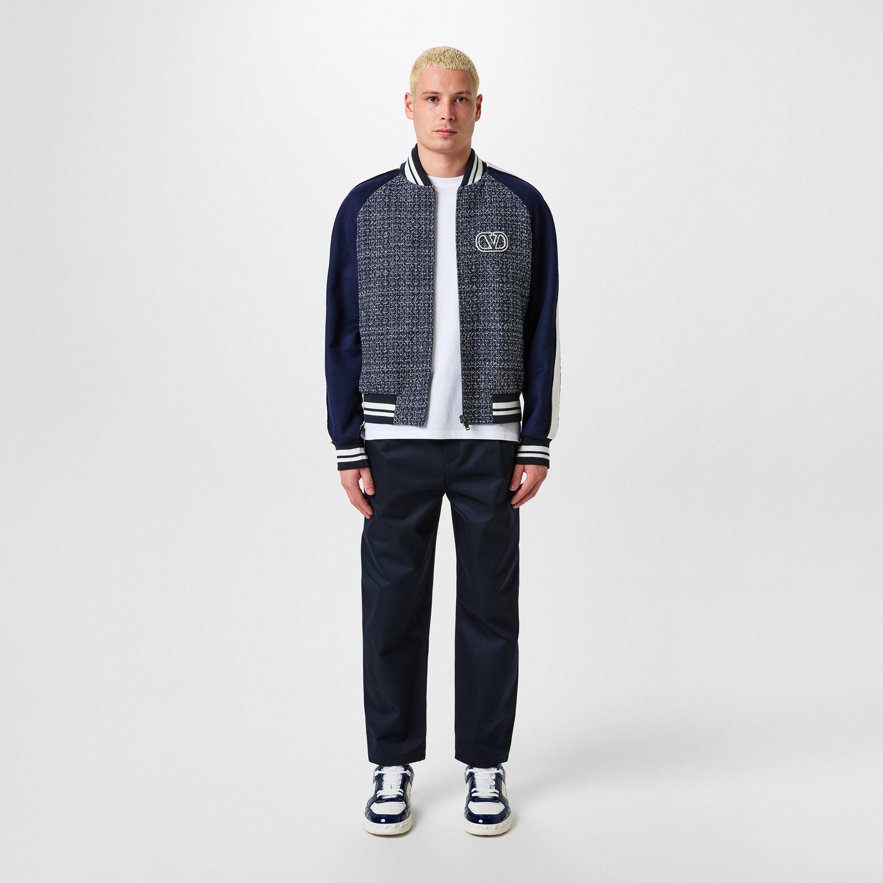 Blue/White - Valentino - Men's VLogo Cotton Wool Long Sleeve Varsity Jacket - 4