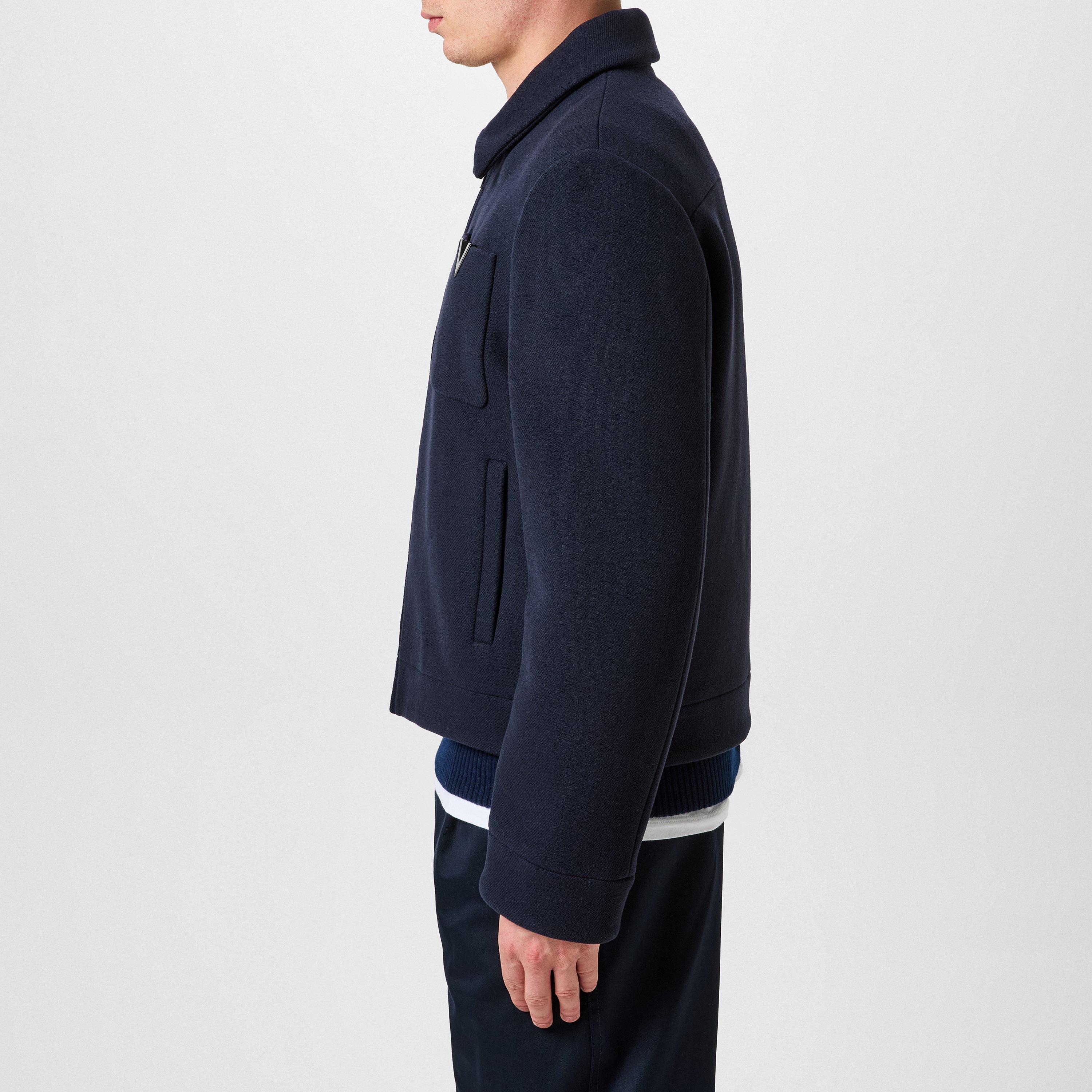 Navy - Valentino - Men's Vlogo Detail Virgin Wool Long Sleeve Zip Overshirt - 2