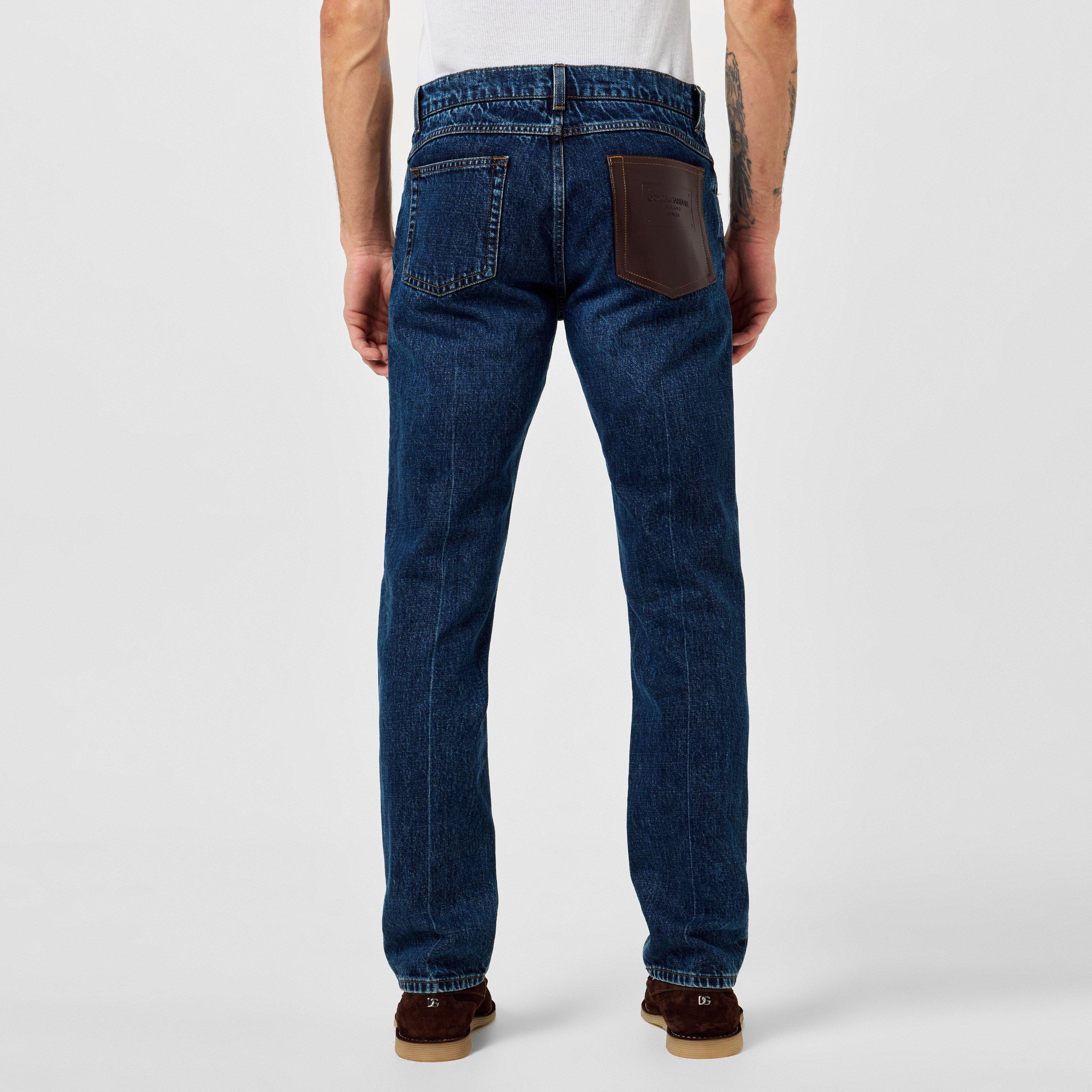 Blue - Dolce and Gabbana - Leather Patch Slim Jeans - 3