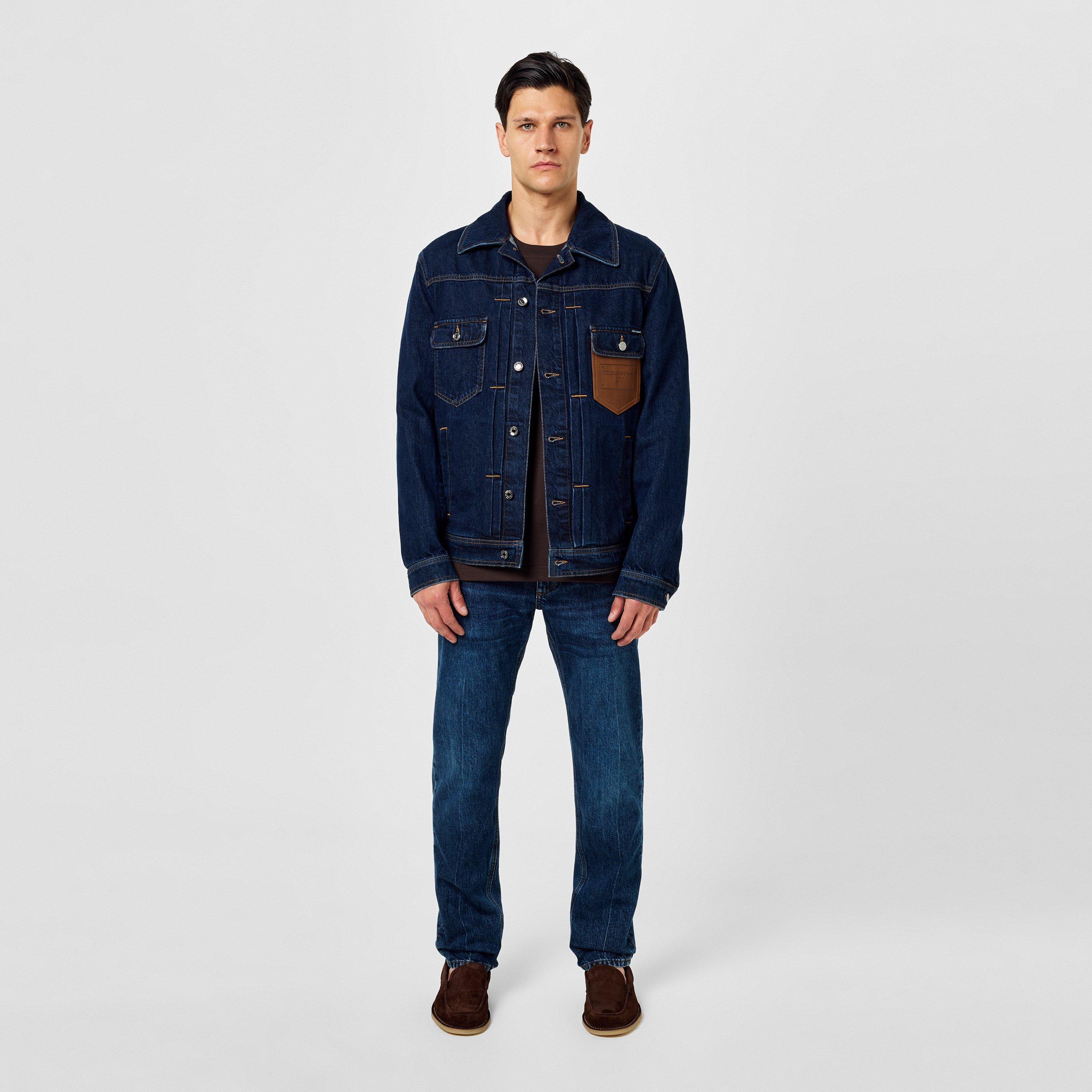 Blue - Dolce and Gabbana - Leather Patch Slim Jeans - 4