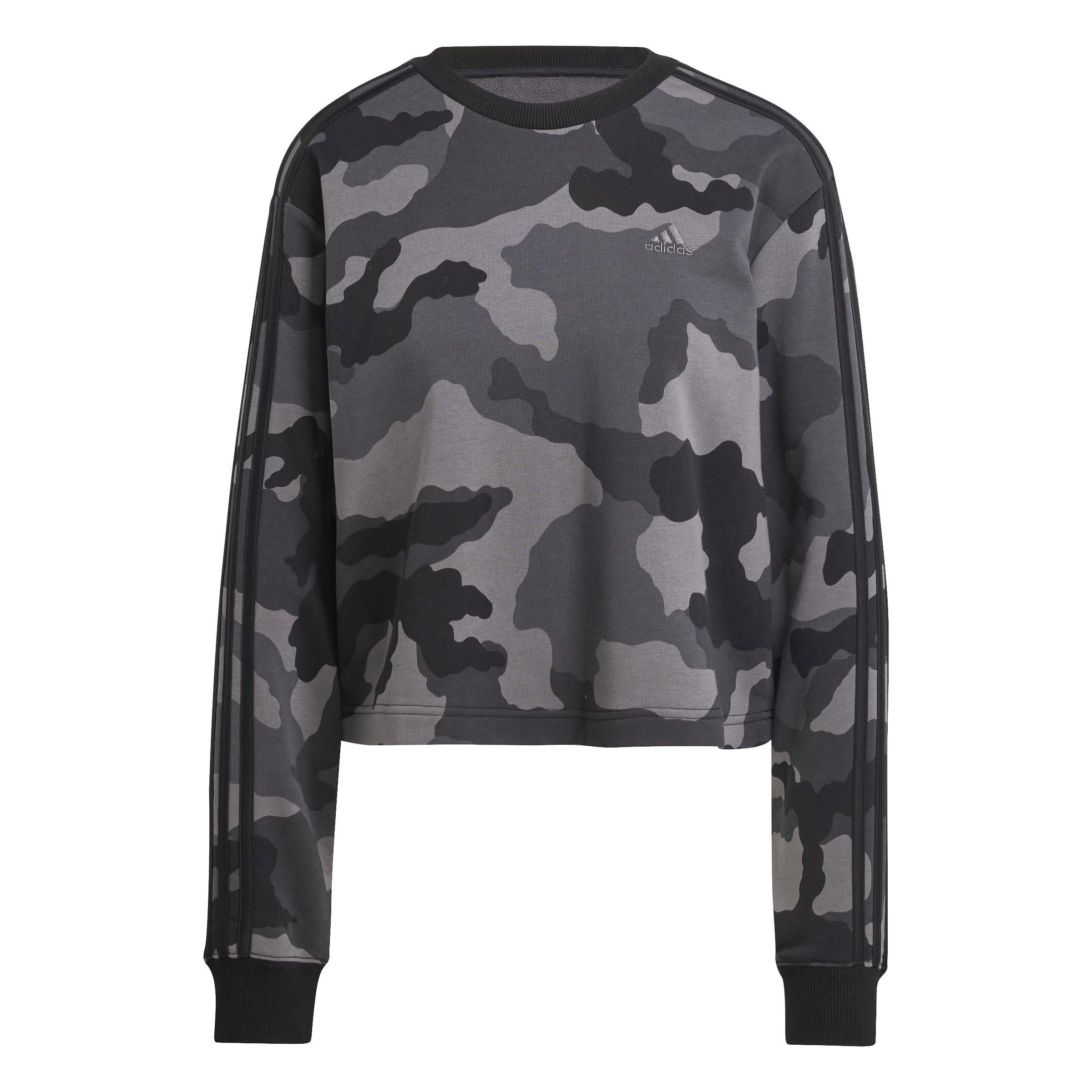 Black - adidas - Essentials 3-Stripes Camo-Print Cropped Sweatshirt womens - 1