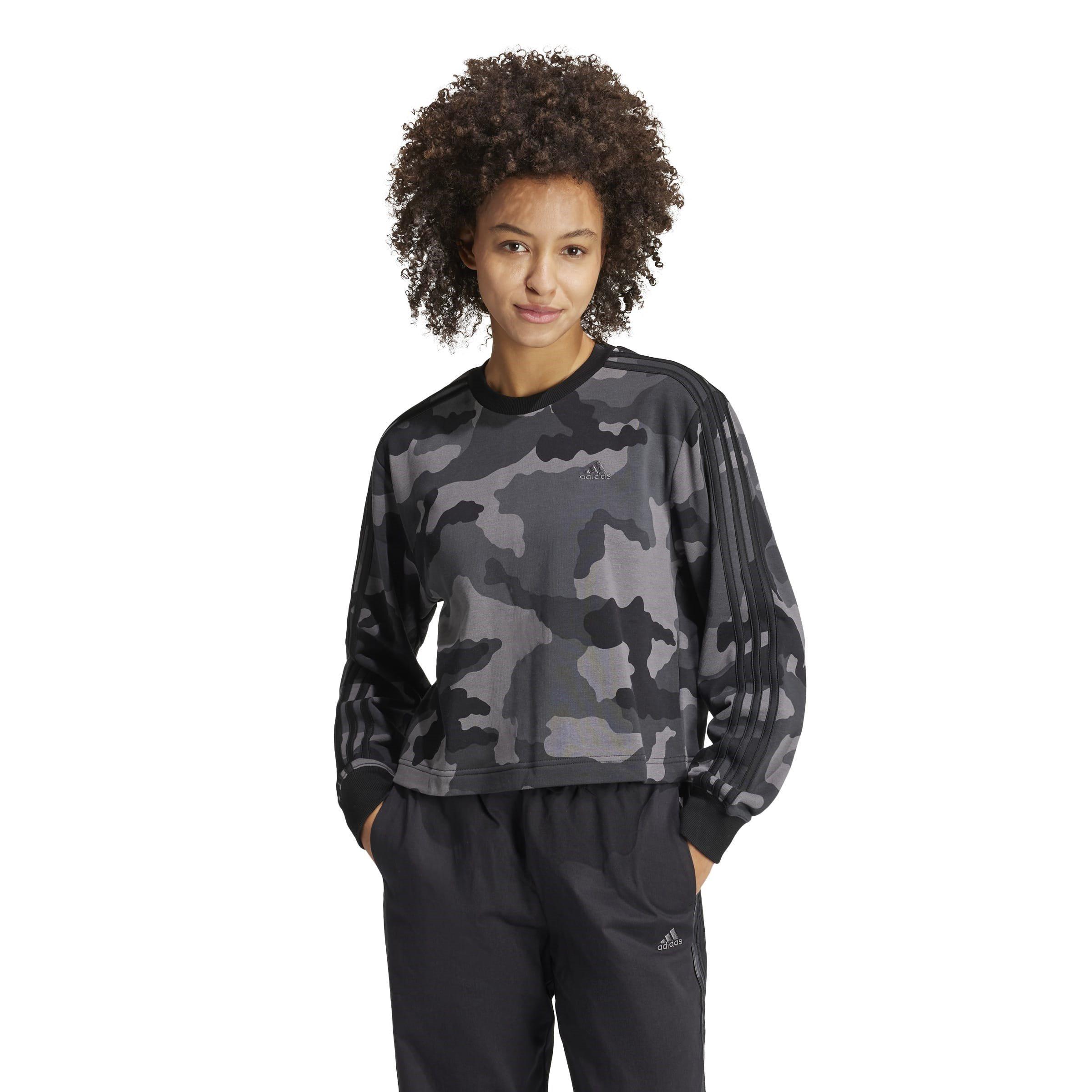 Preto - adidas - Essentials 3-Stripes Camo-Print Cropped Sweatshirt womens - 2