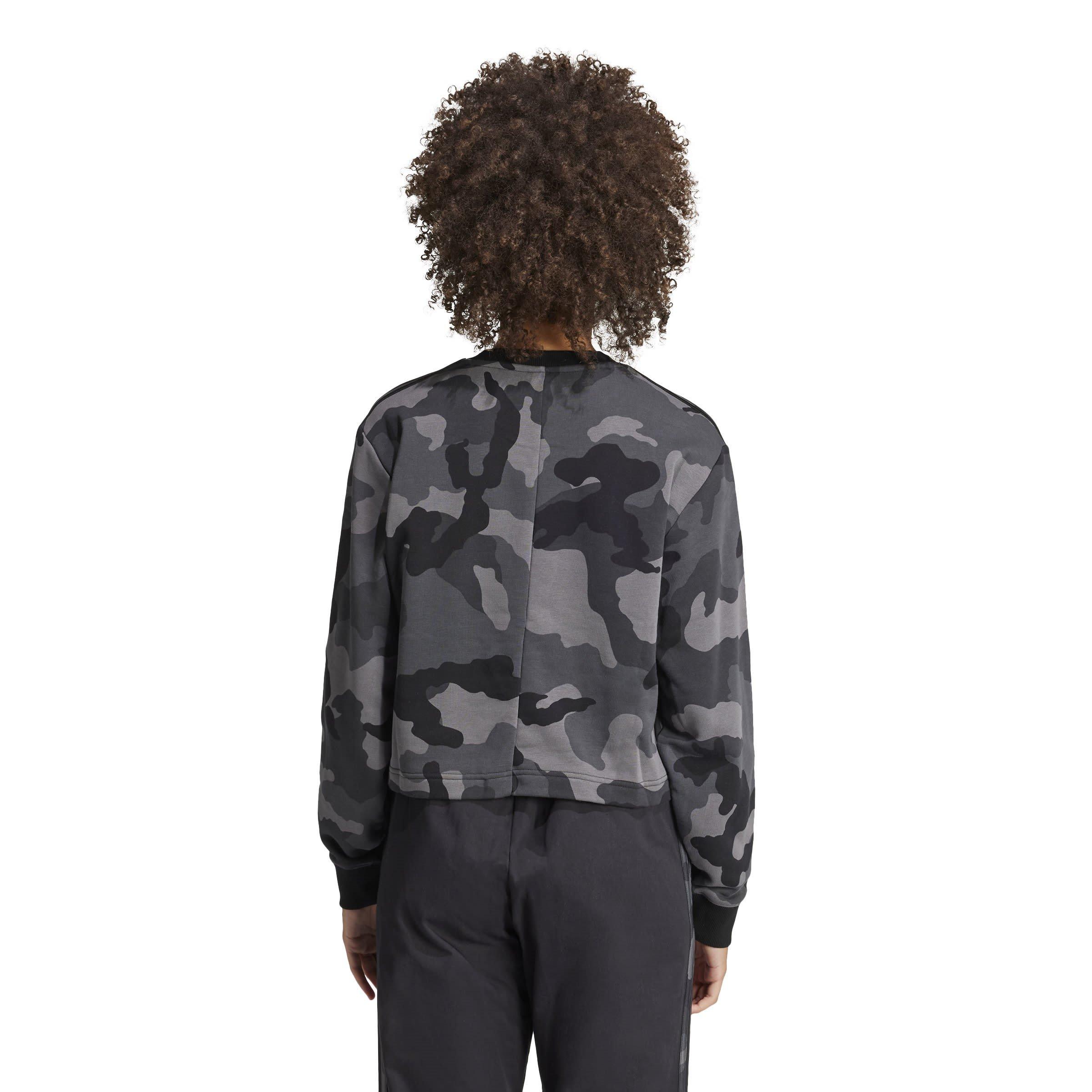Preto - adidas - Essentials 3-Stripes Camo-Print Cropped Sweatshirt womens - 3