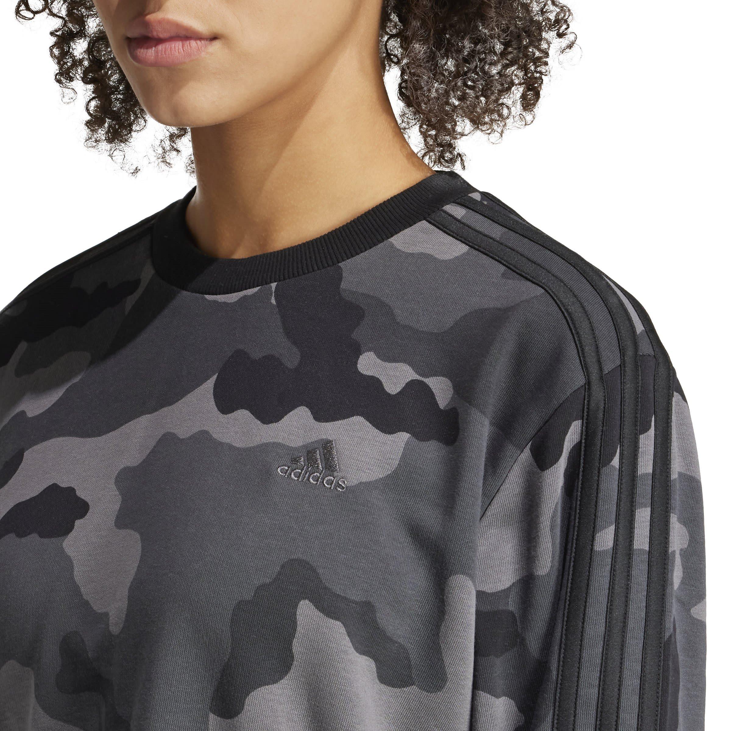 Preto - adidas - Essentials 3-Stripes Camo-Print Cropped Sweatshirt womens - 4