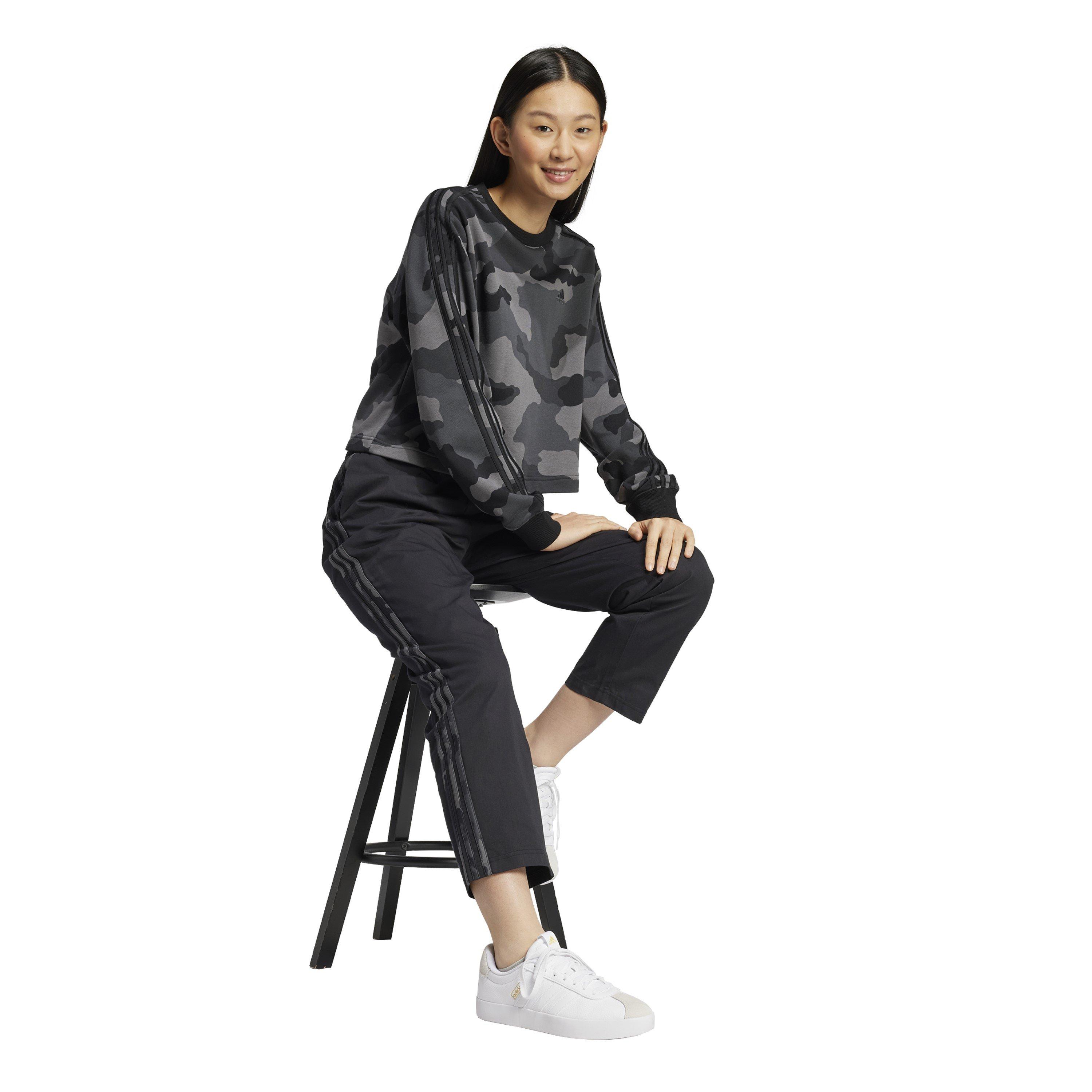 Black - adidas - Essentials Camo-Print 3-Stripes Twill Trousers Womens - 4