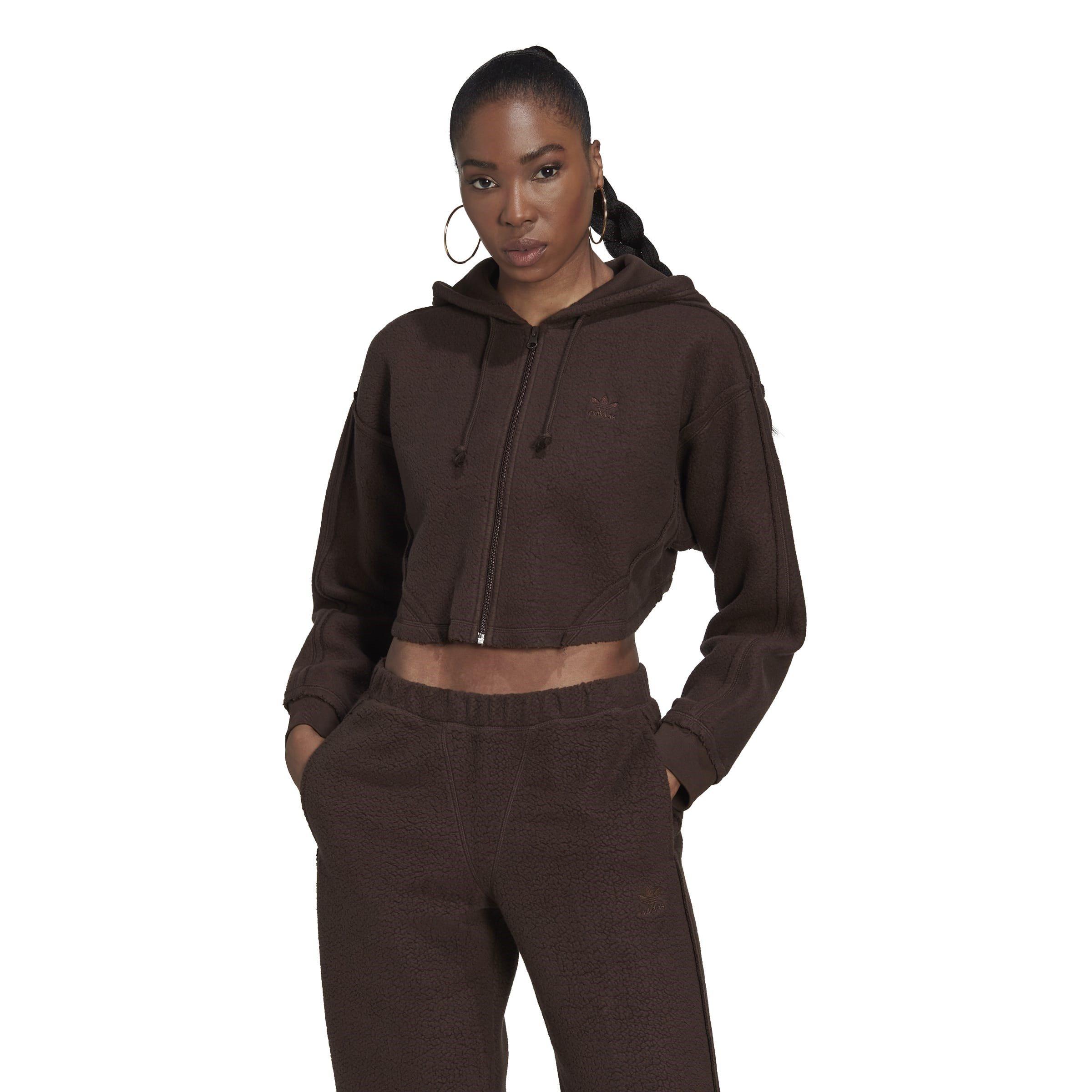 Brown - adidas Originals - Crop Full-Zip Hoodie Womens - 2