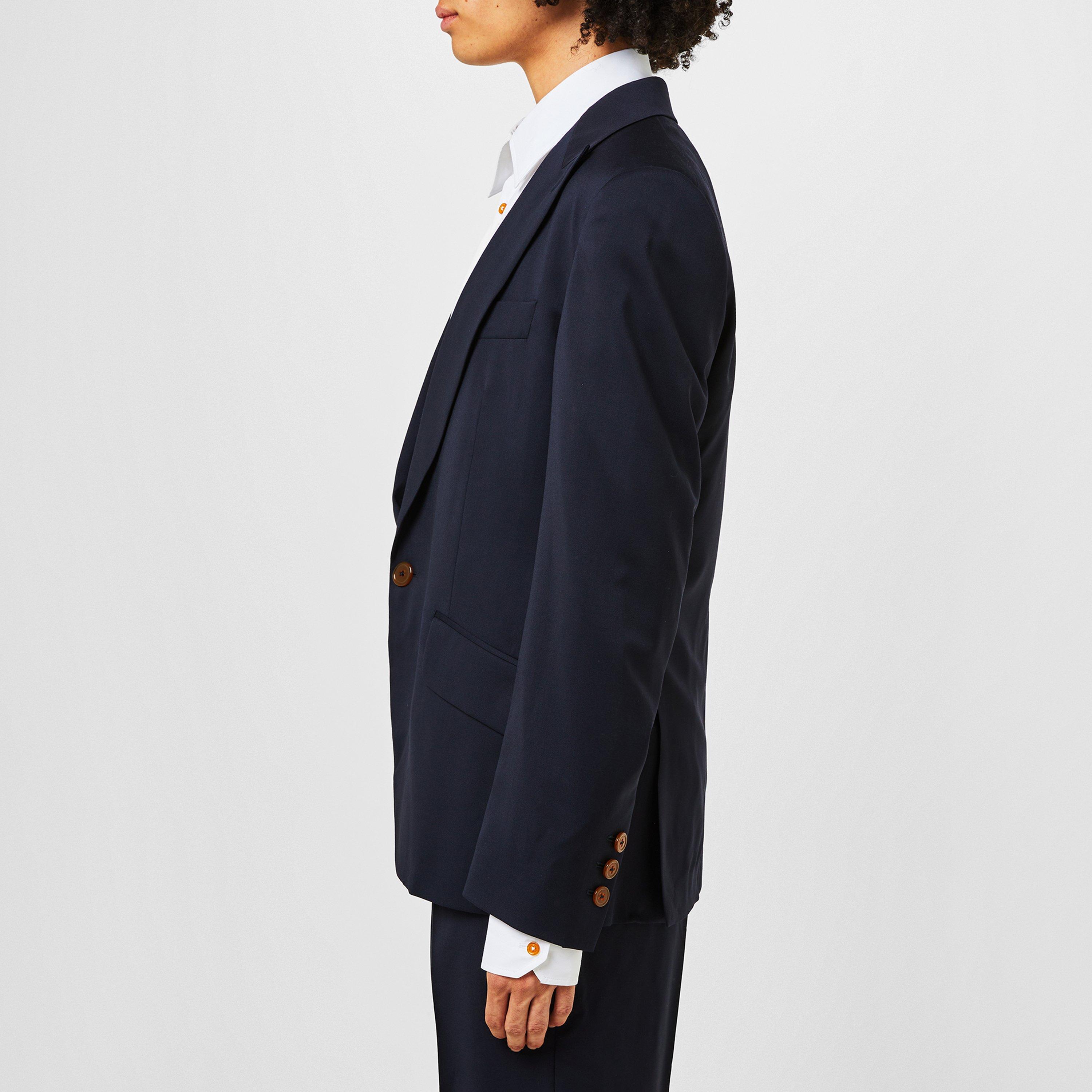 Navy - Vivienne Westwood - Men's One Button Virgin Wool Slim Fit Blazer - 2