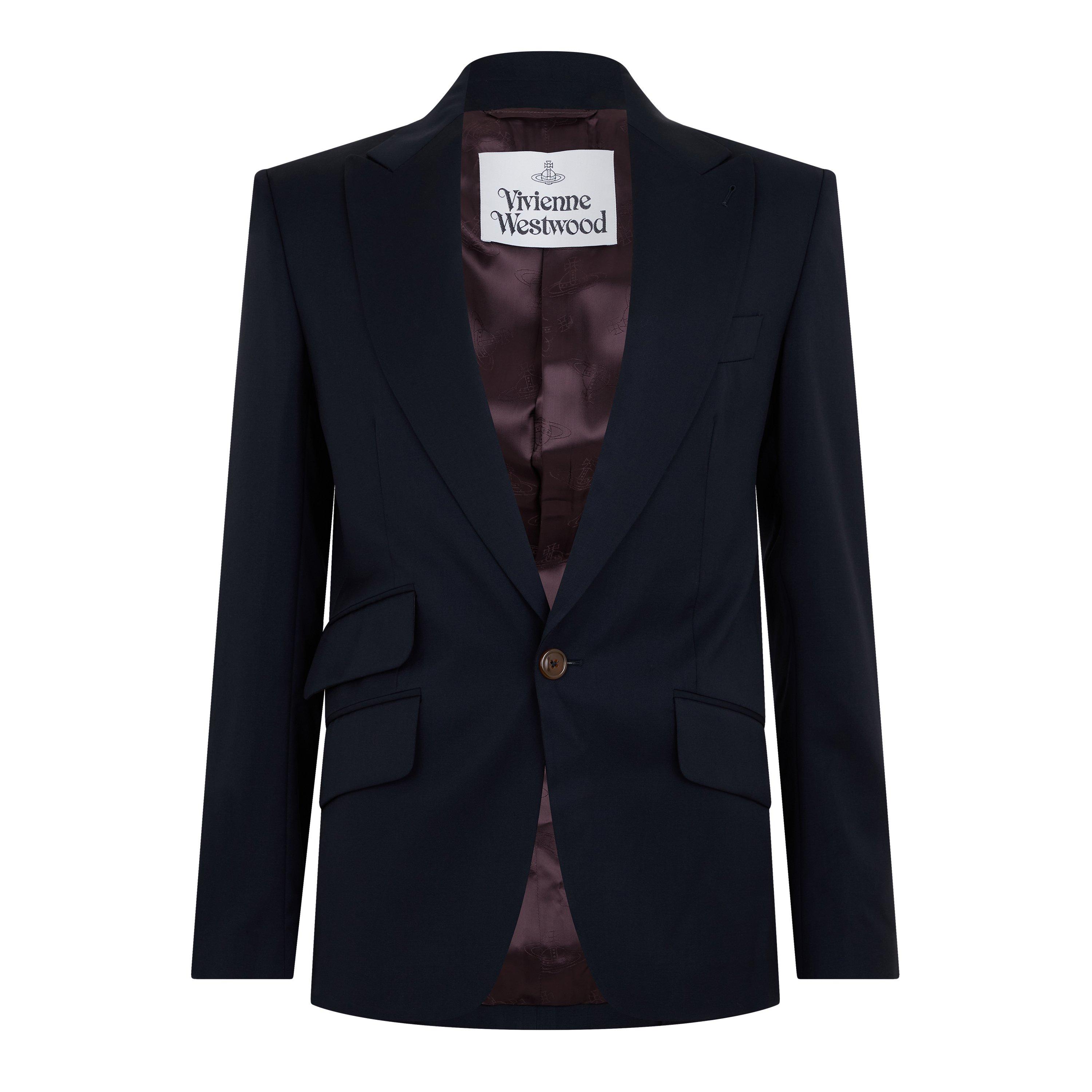 Navy - Vivienne Westwood - Men's One Button Virgin Wool Slim Fit Blazer - 5