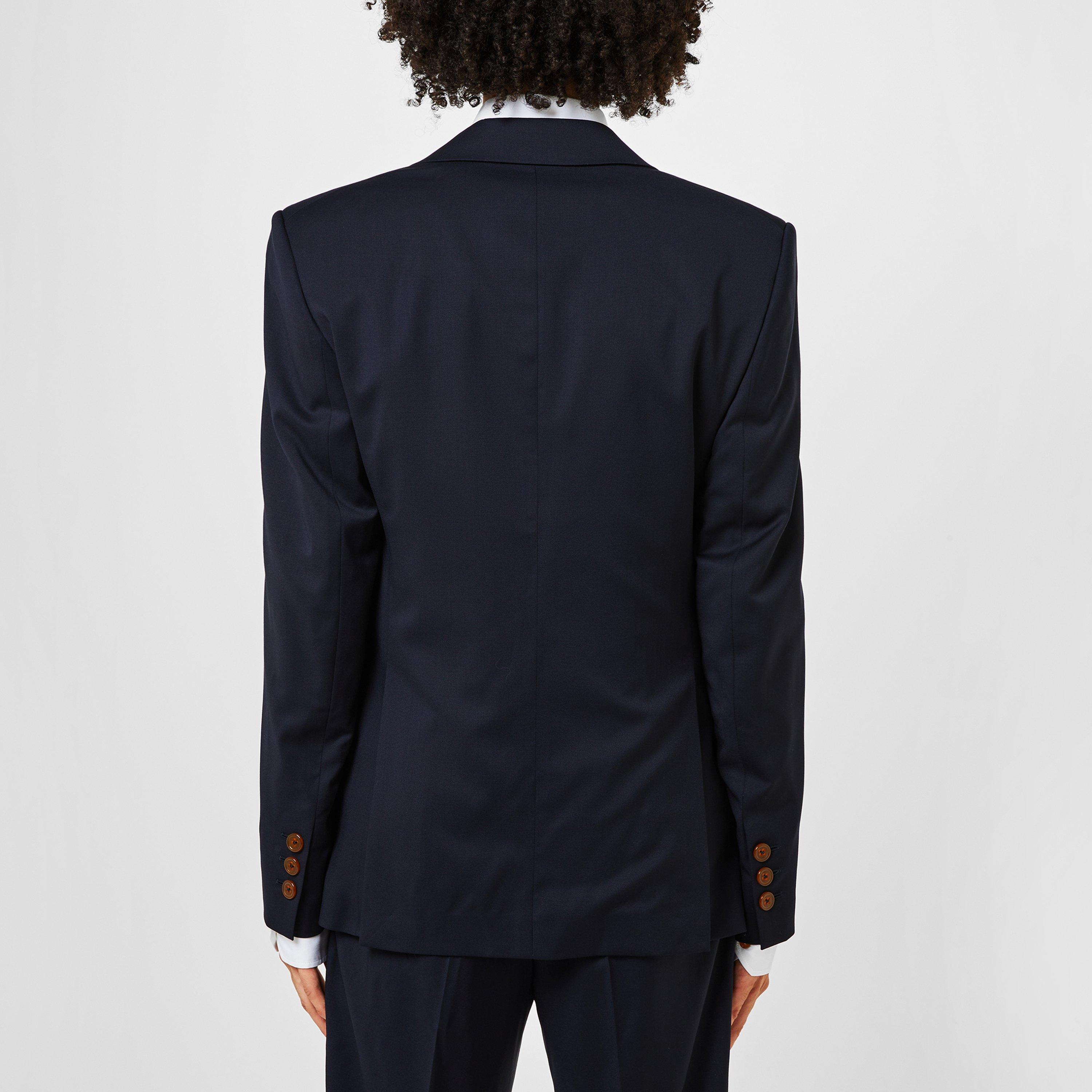 Navy - Vivienne Westwood - Men's One Button Virgin Wool Slim Fit Blazer - 3