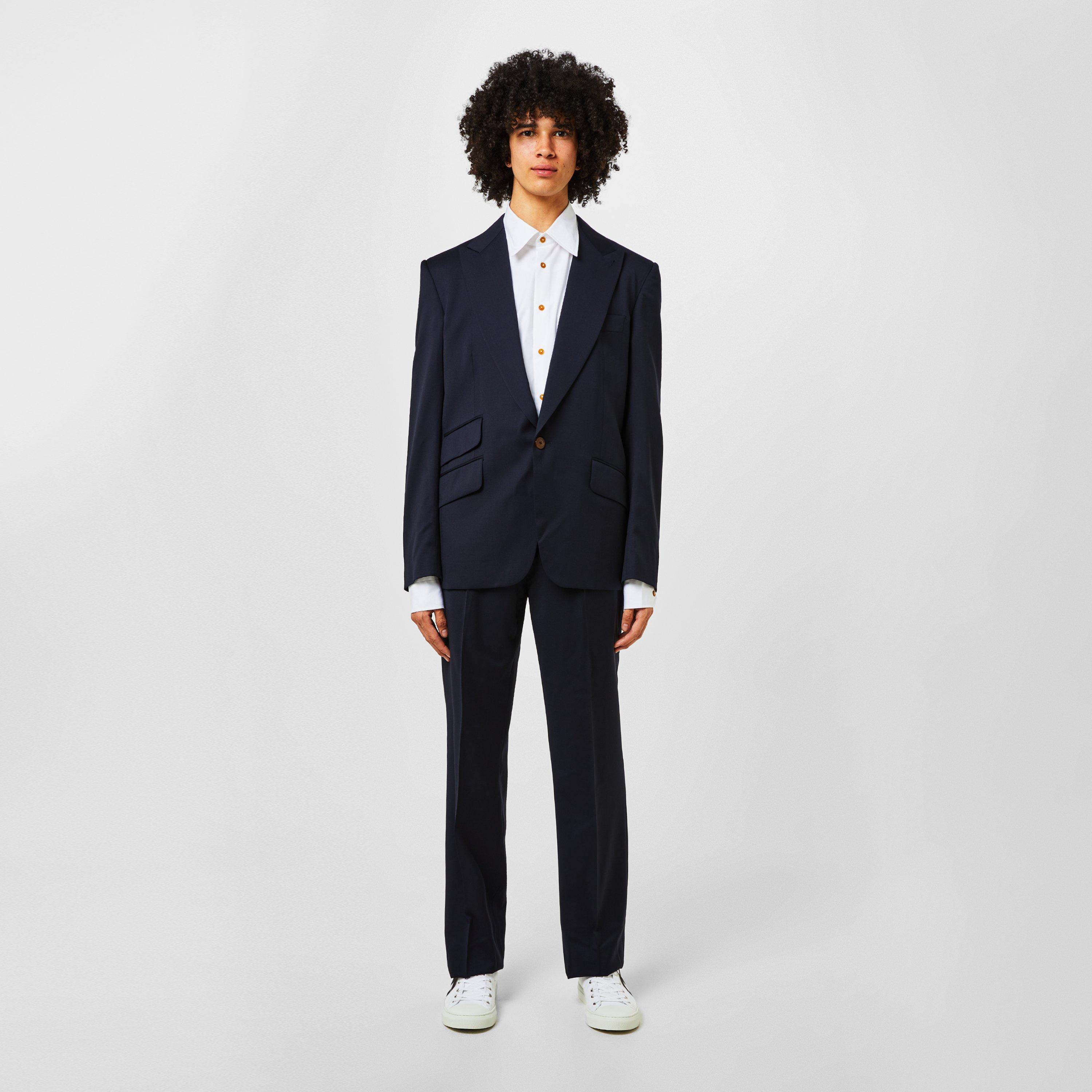 Navy - Vivienne Westwood - Men's One Button Virgin Wool Slim Fit Blazer - 4