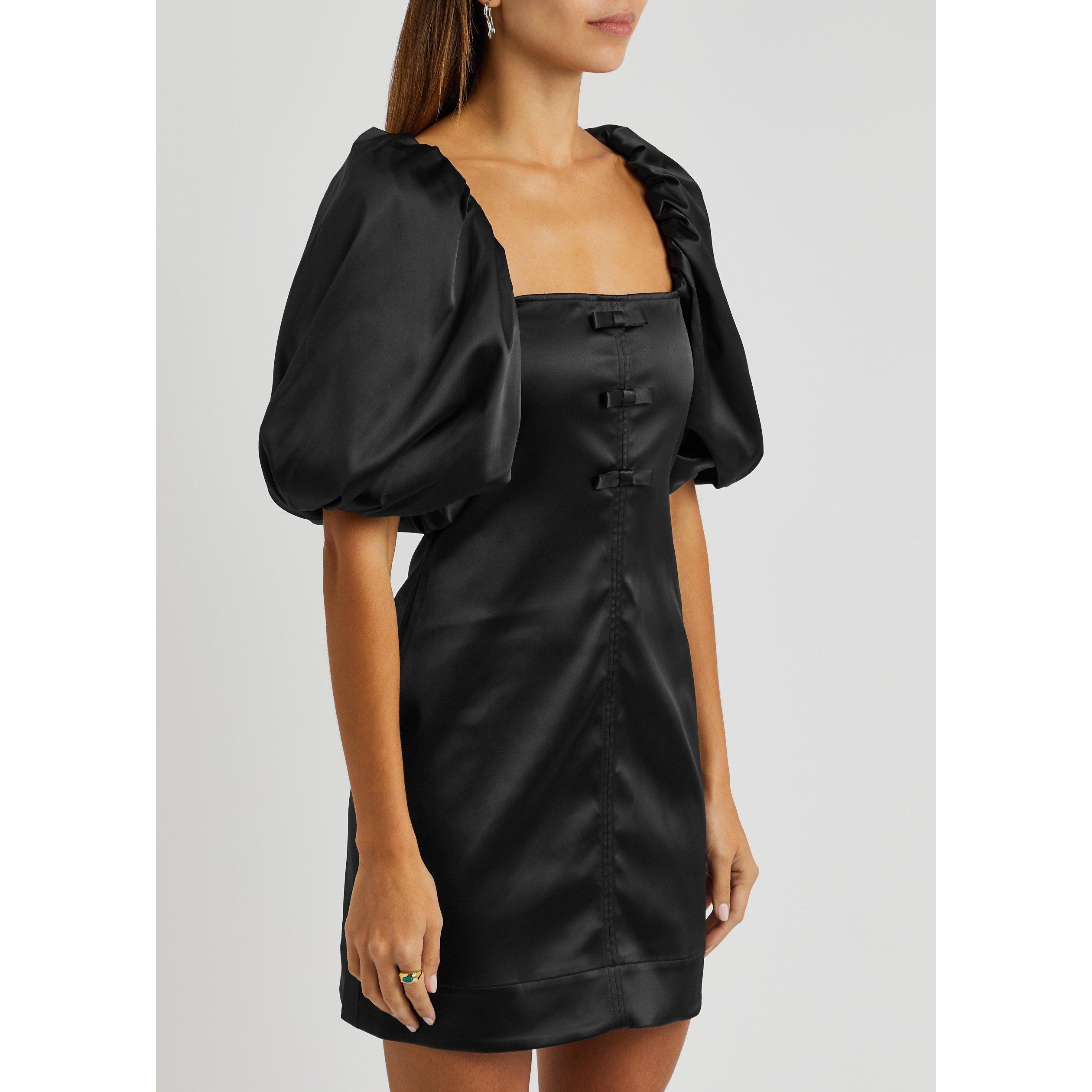 BLACK - Ganni - SD Double Satin Mini Dress - 2