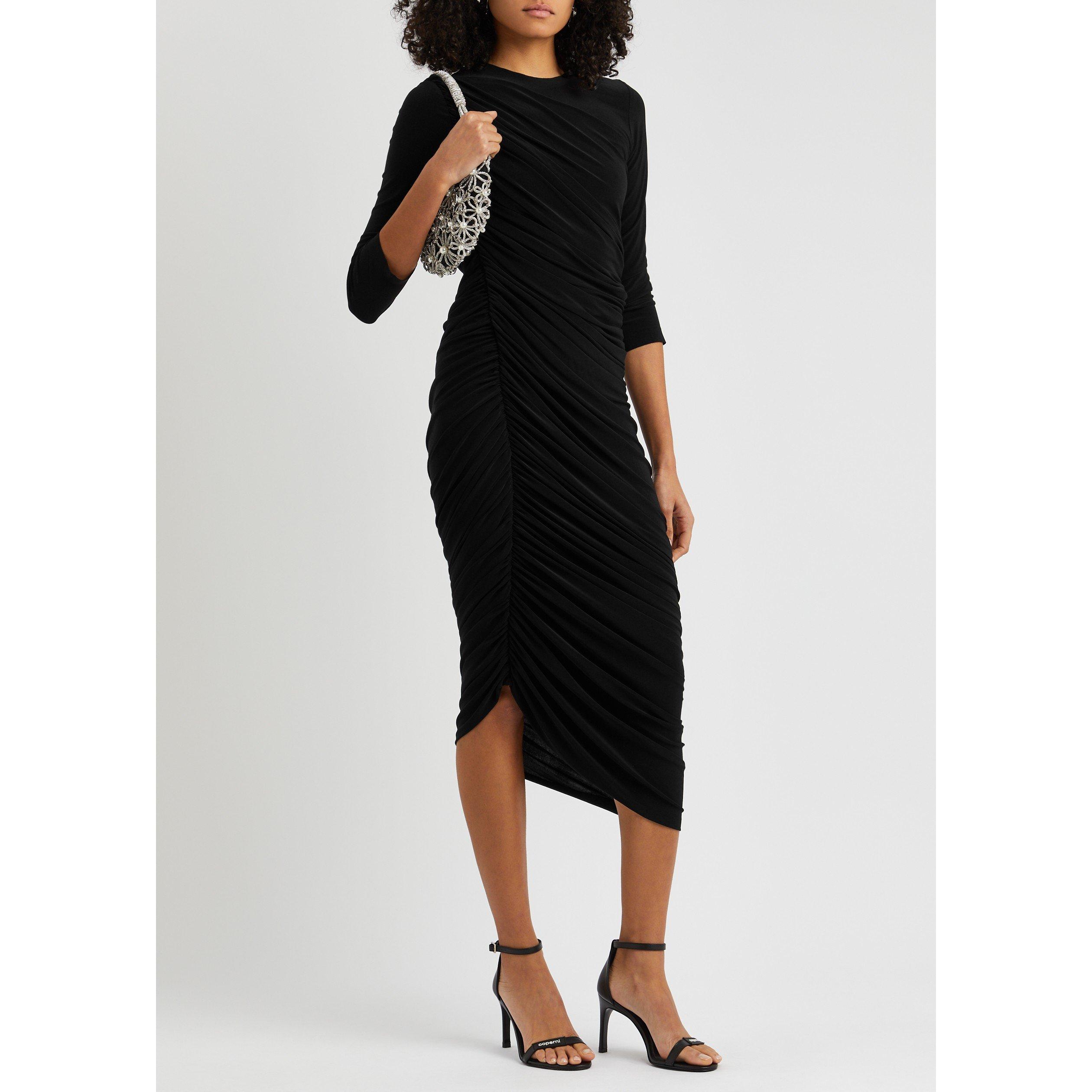 BLACK - Norma Kamali - LD DIANA LGSLV FITTED MIDI DRS - 5