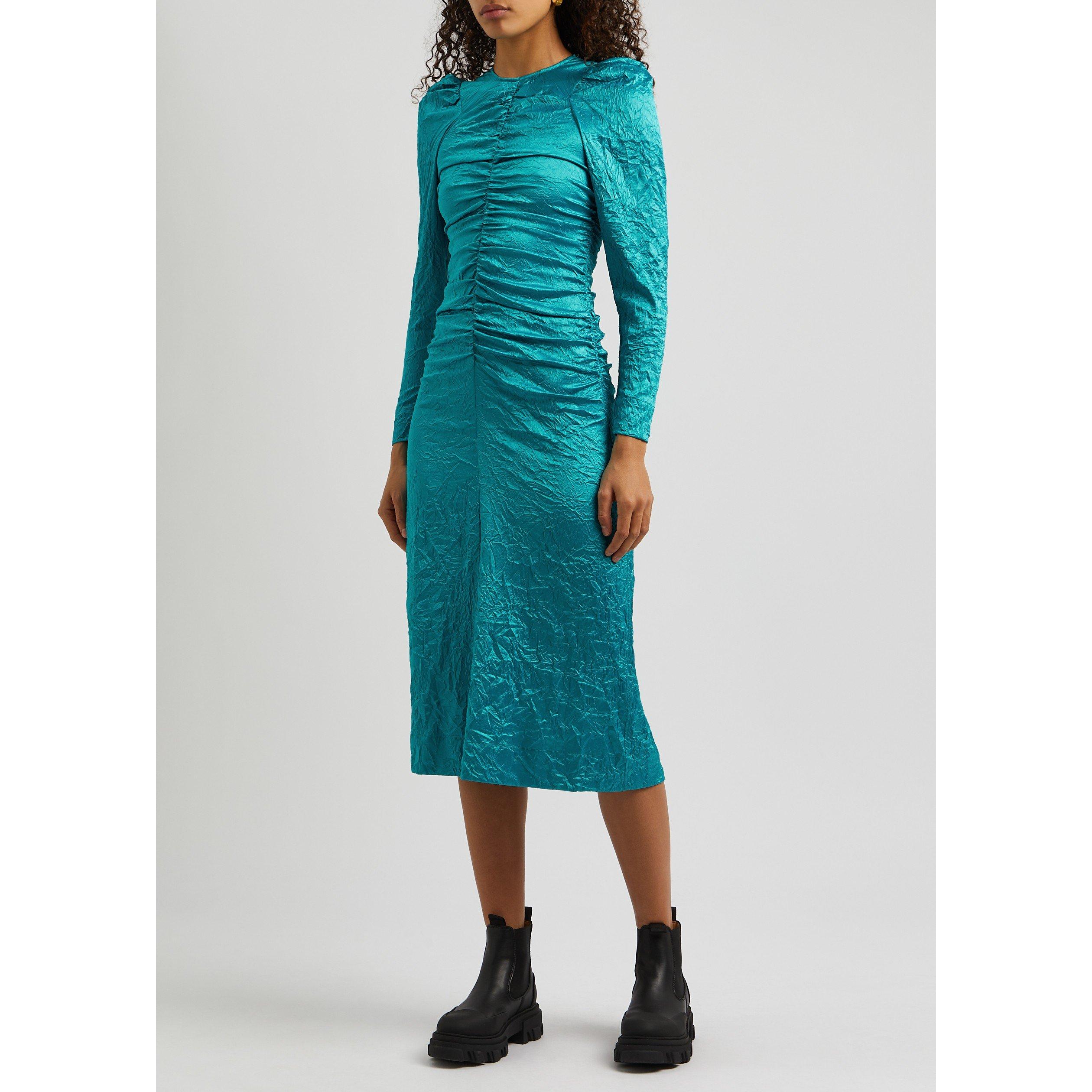 BLUE - Ganni - LD Crinkled Satin O-Neck Midi - 2