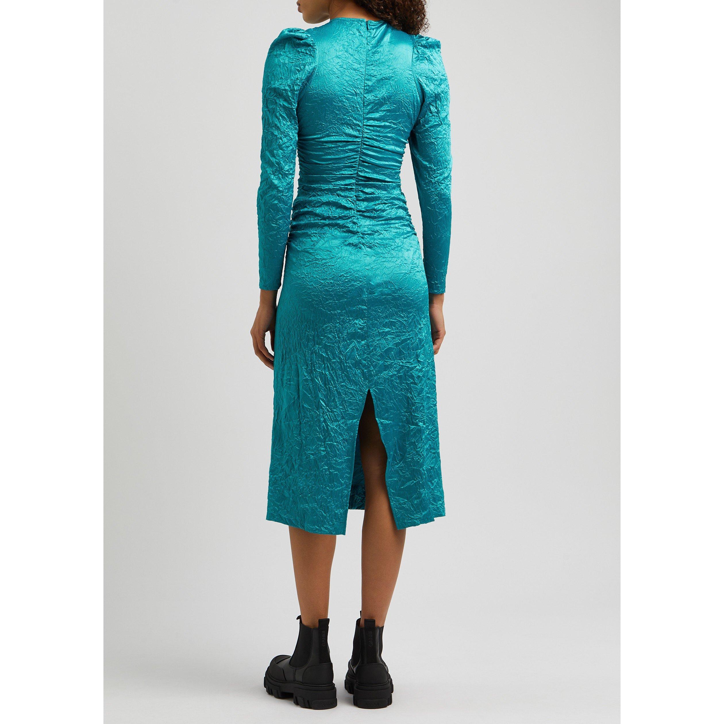 BLUE - Ganni - LD Crinkled Satin O-Neck Midi - 3