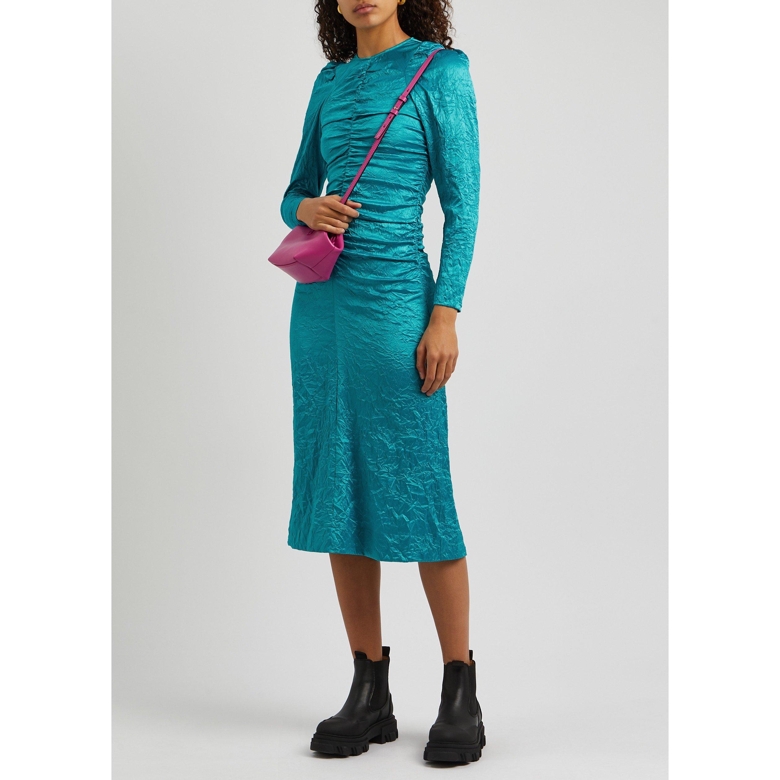 BLUE - Ganni - LD Crinkled Satin O-Neck Midi - 5