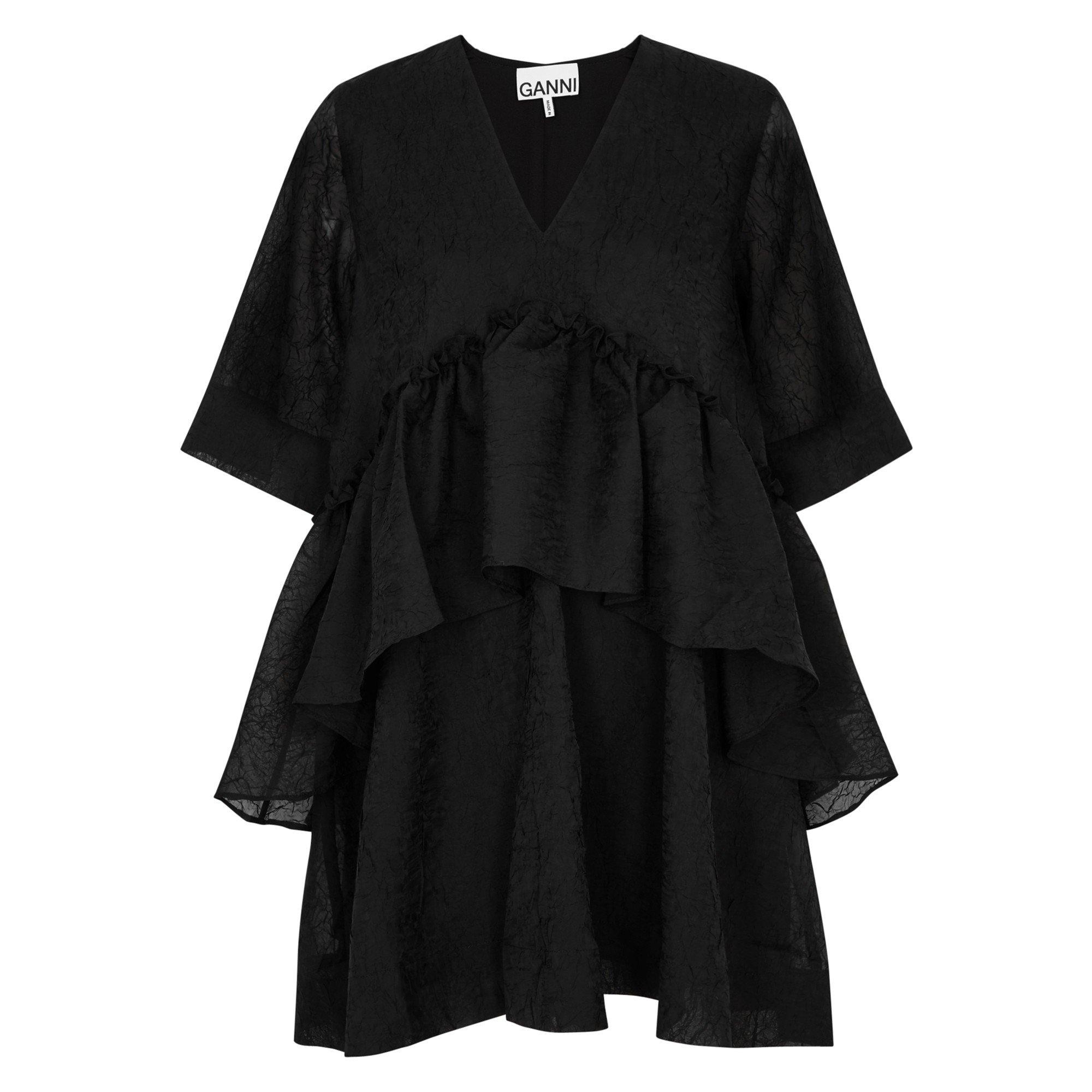 BLACK - Ganni - SD Crinkled Georgette Flounce - 1