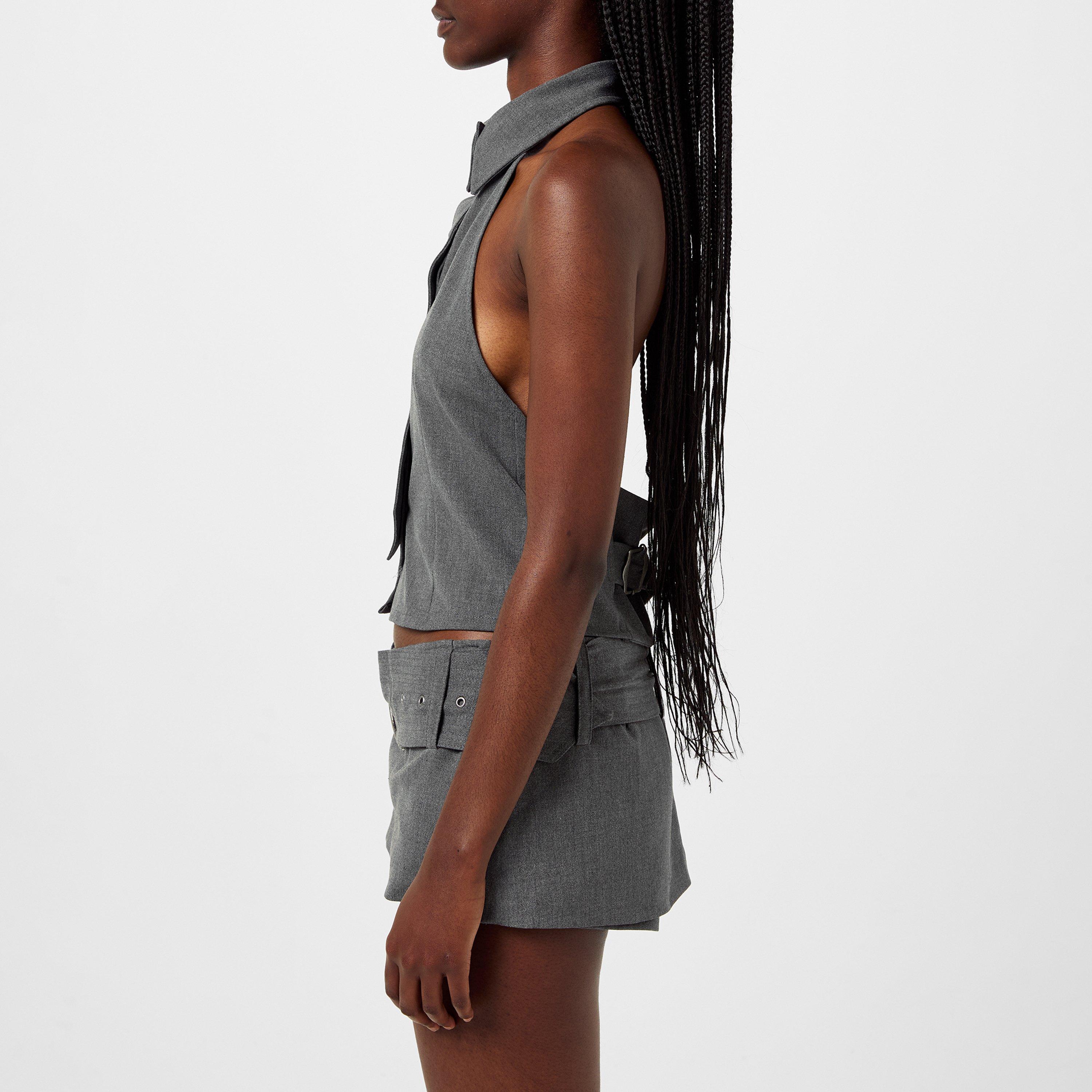 Grey - Jaded London - Friday Halter Tie Shirt - 2