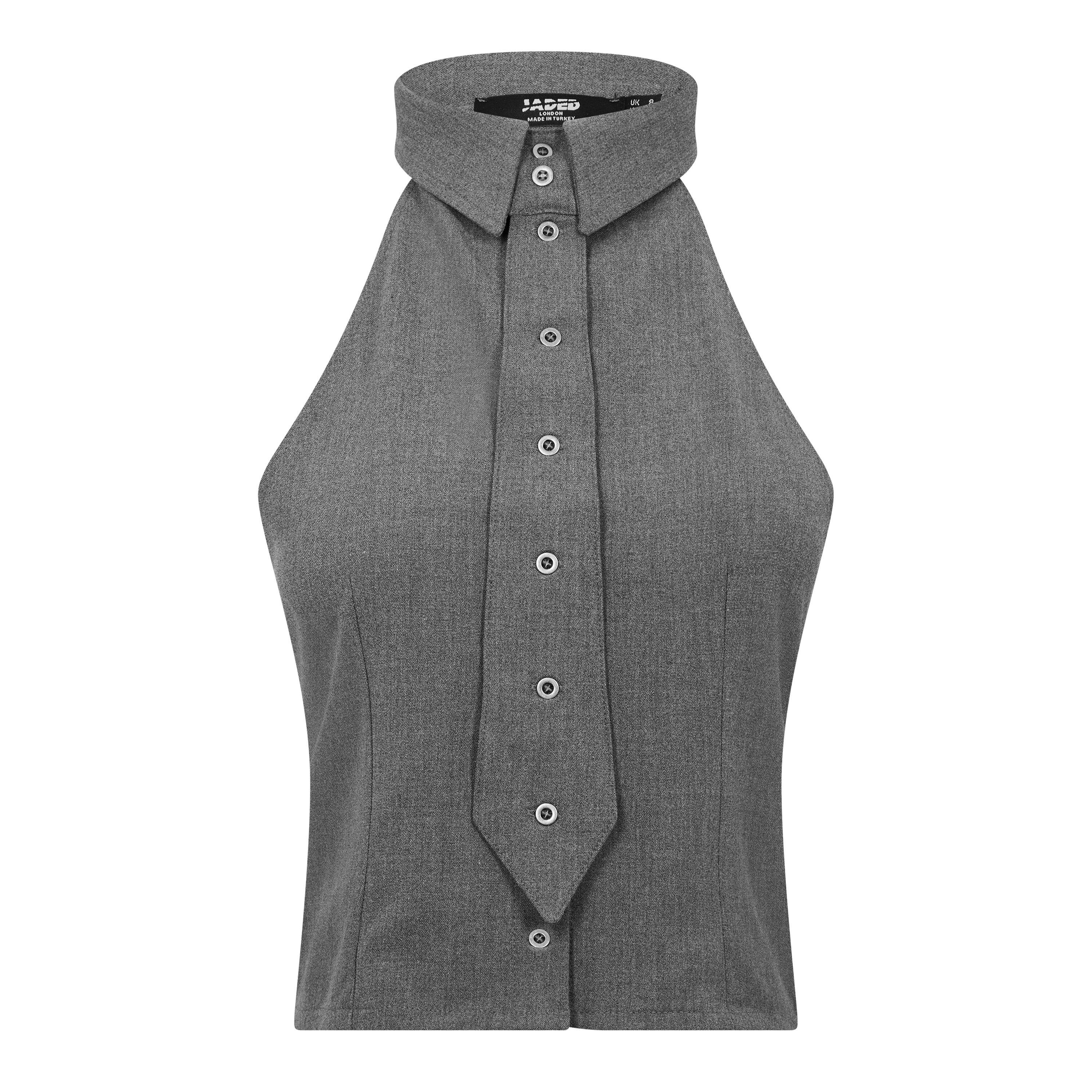 Grey - Jaded London - Friday Halter Tie Shirt - 5