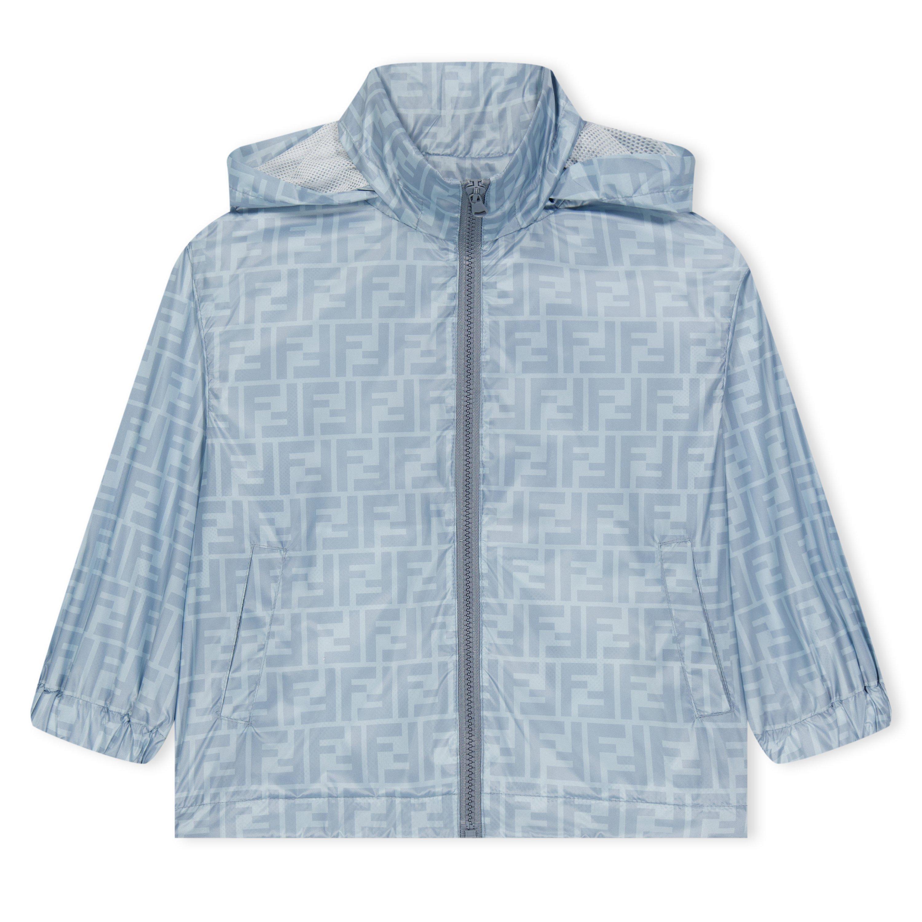 Blue F08S8 - Fendi - Unisex Kids Logo Concealed Hood Long Sleeve Full Zip Windbreaker - 1