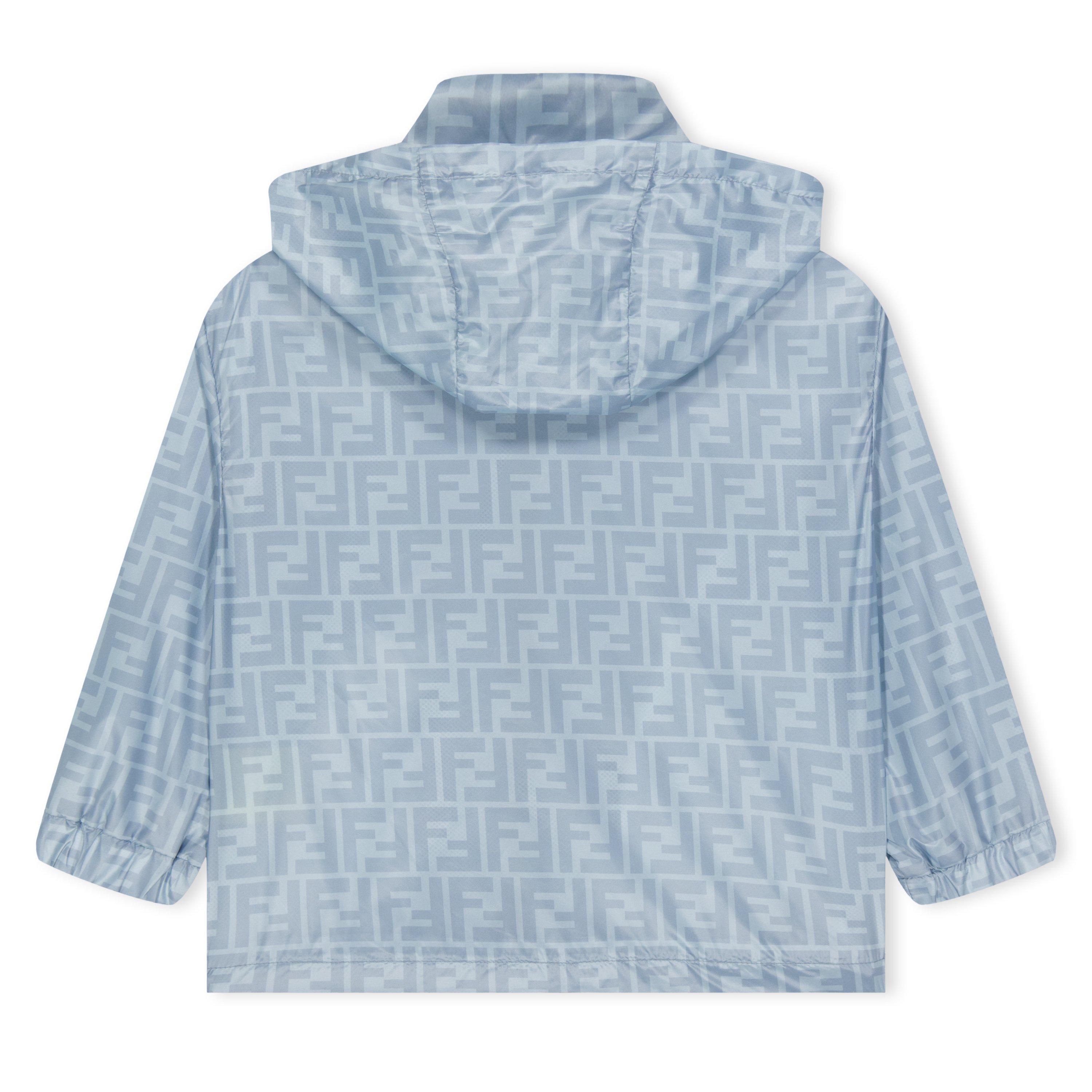Blue F08S8 - Fendi - Unisex Kids Logo Concealed Hood Long Sleeve Full Zip Windbreaker - 2