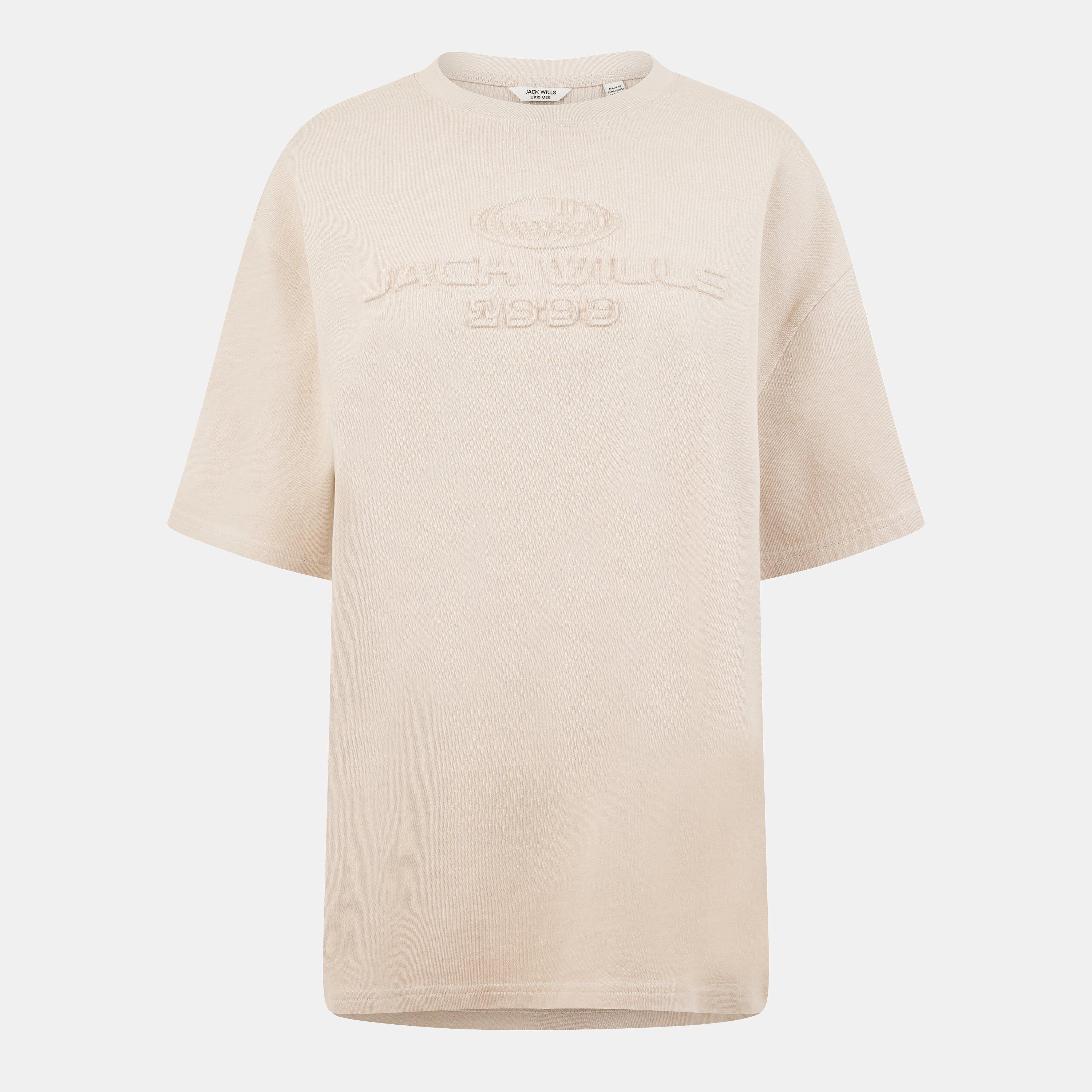 Stone - Jack Wills - Women's JW Embossed Logo Oversized T-Shirt - 1