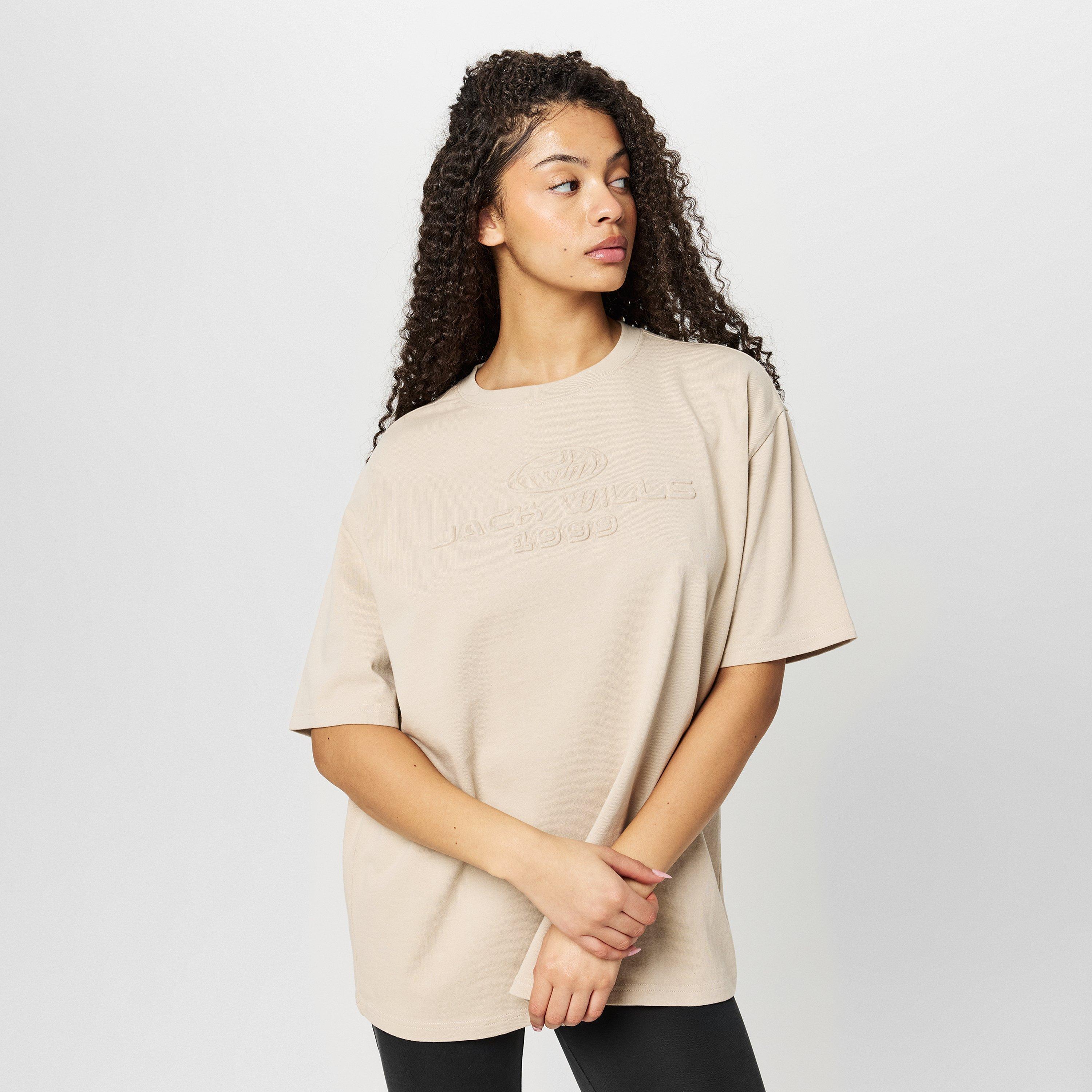 Stone - Jack Wills - JW Embossed Logo Oversized T-Shirt - 3