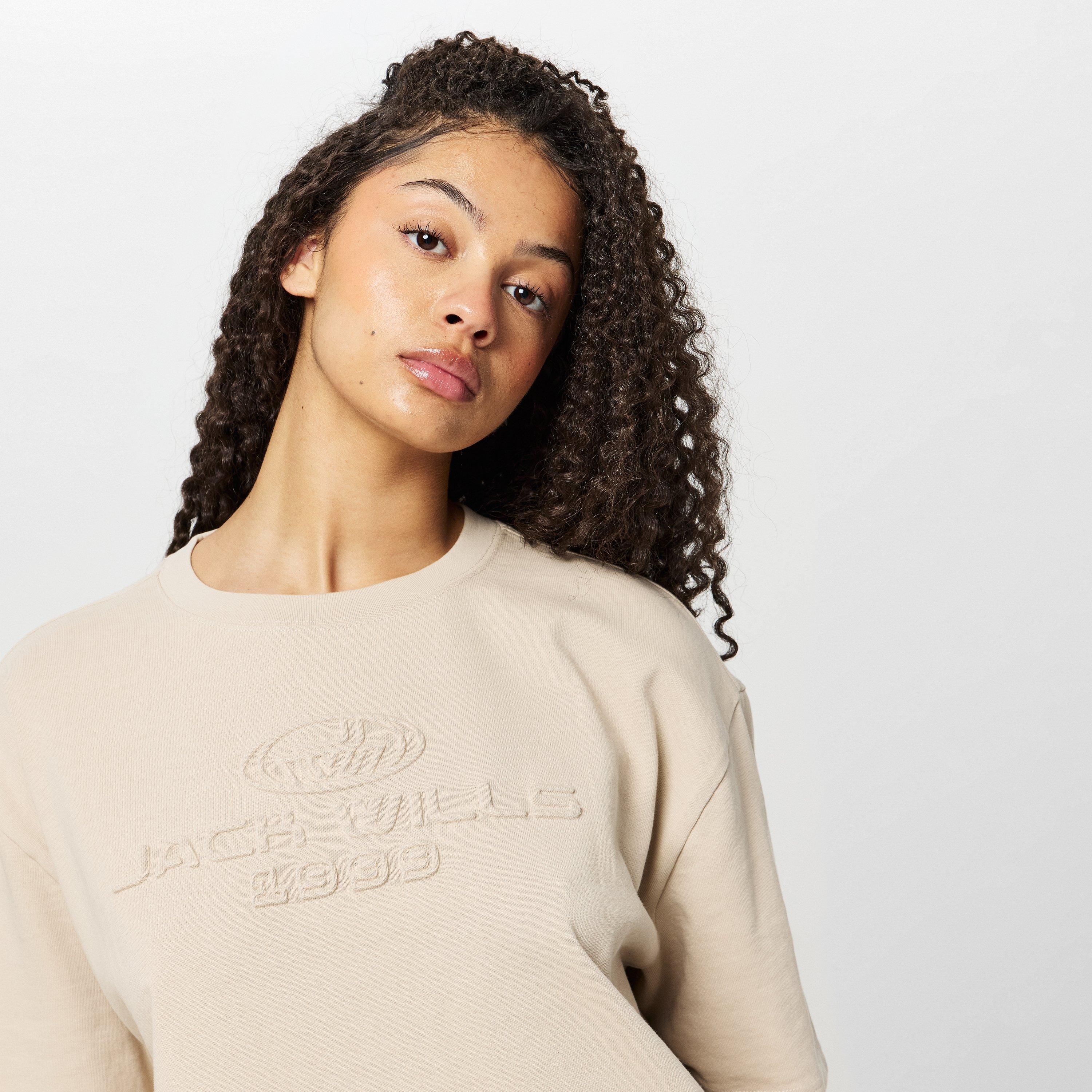 Stone - Jack Wills - JW Embossed Logo Oversized T-Shirt - 5