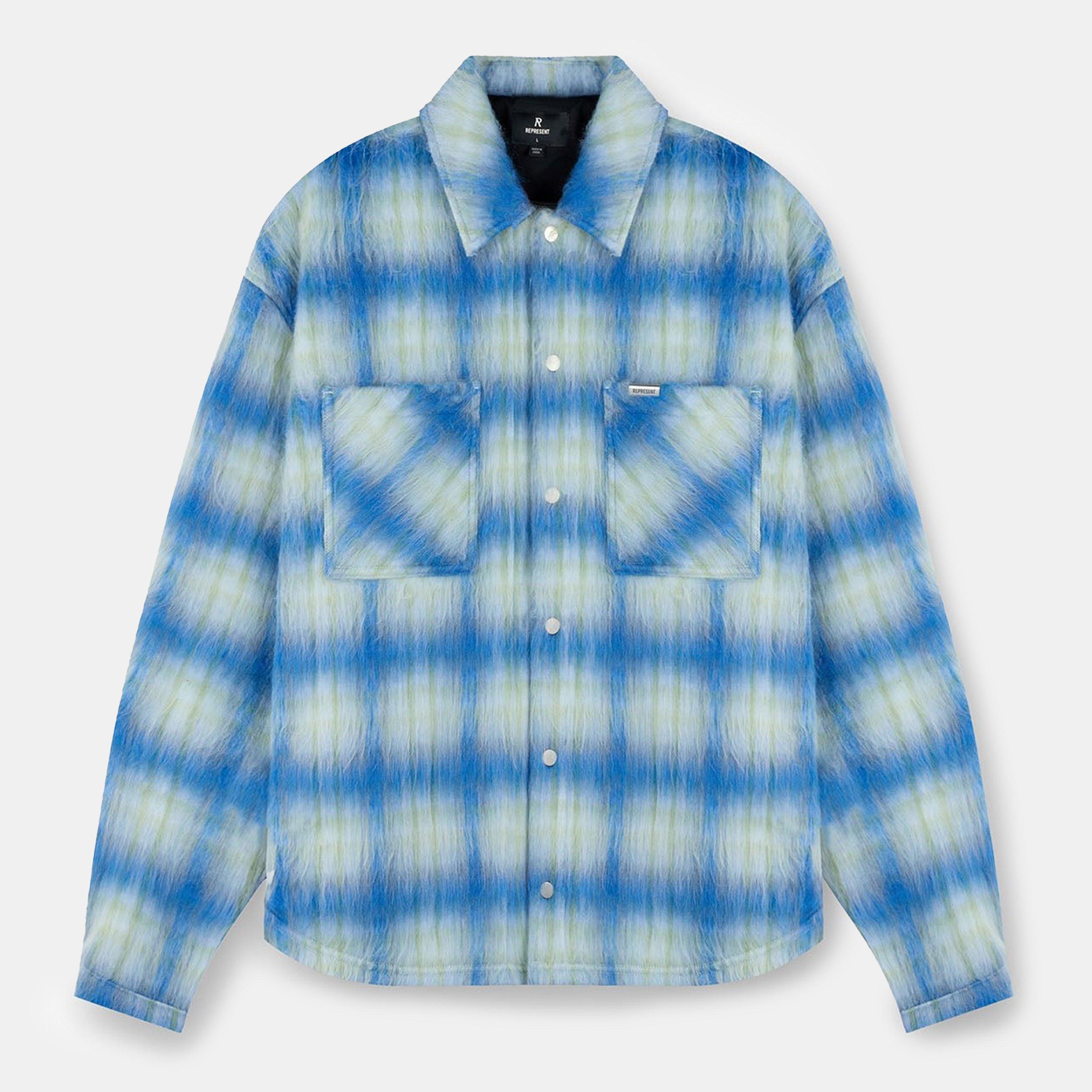 Electric Blue - Represent - Men's Rep Textured Cheque Pattern Long Sleeve Oversized Fit Overshirt - 1