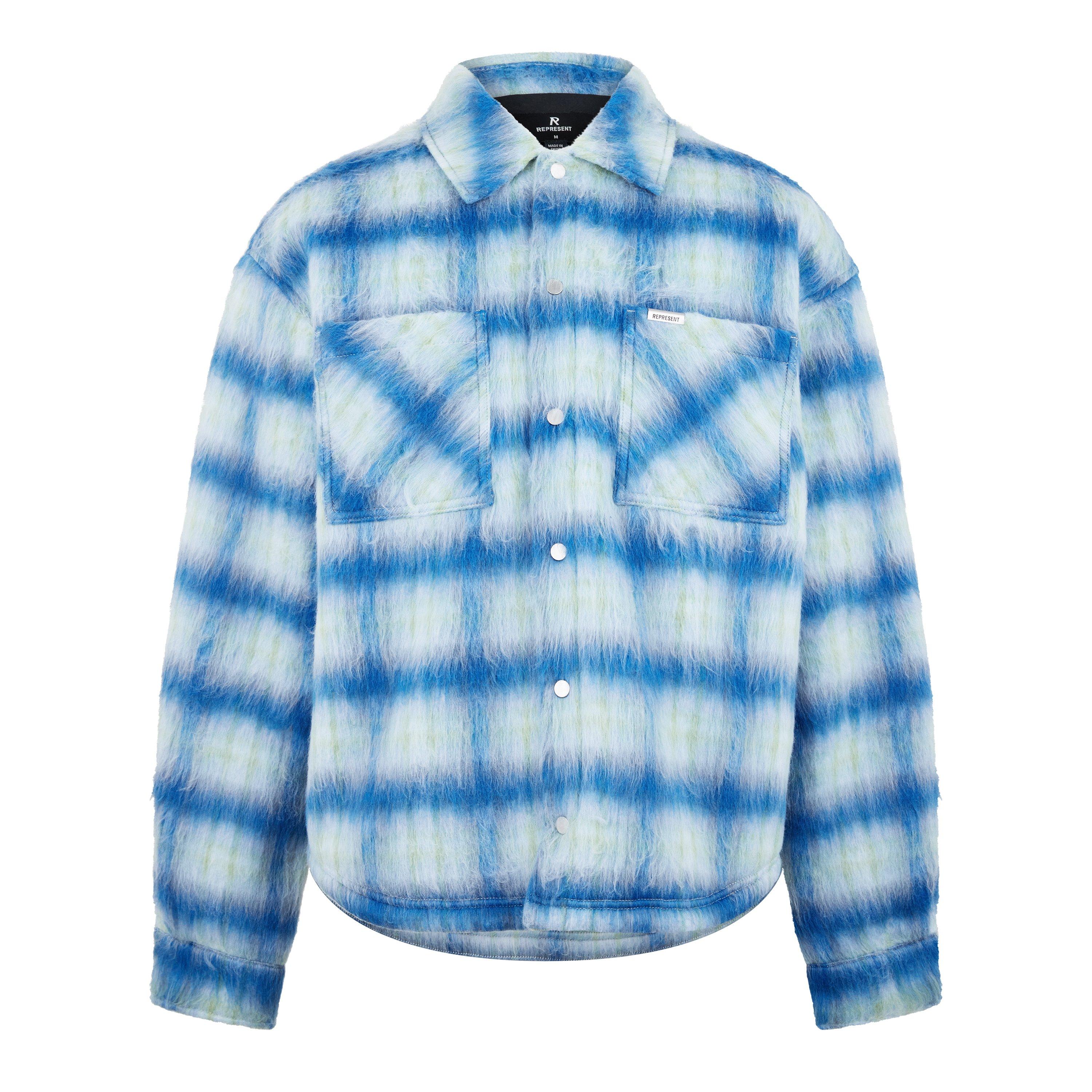 Electric Blue - Represent - Men's Rep Textured Cheque Pattern Long Sleeve Oversized Fit Overshirt - 5