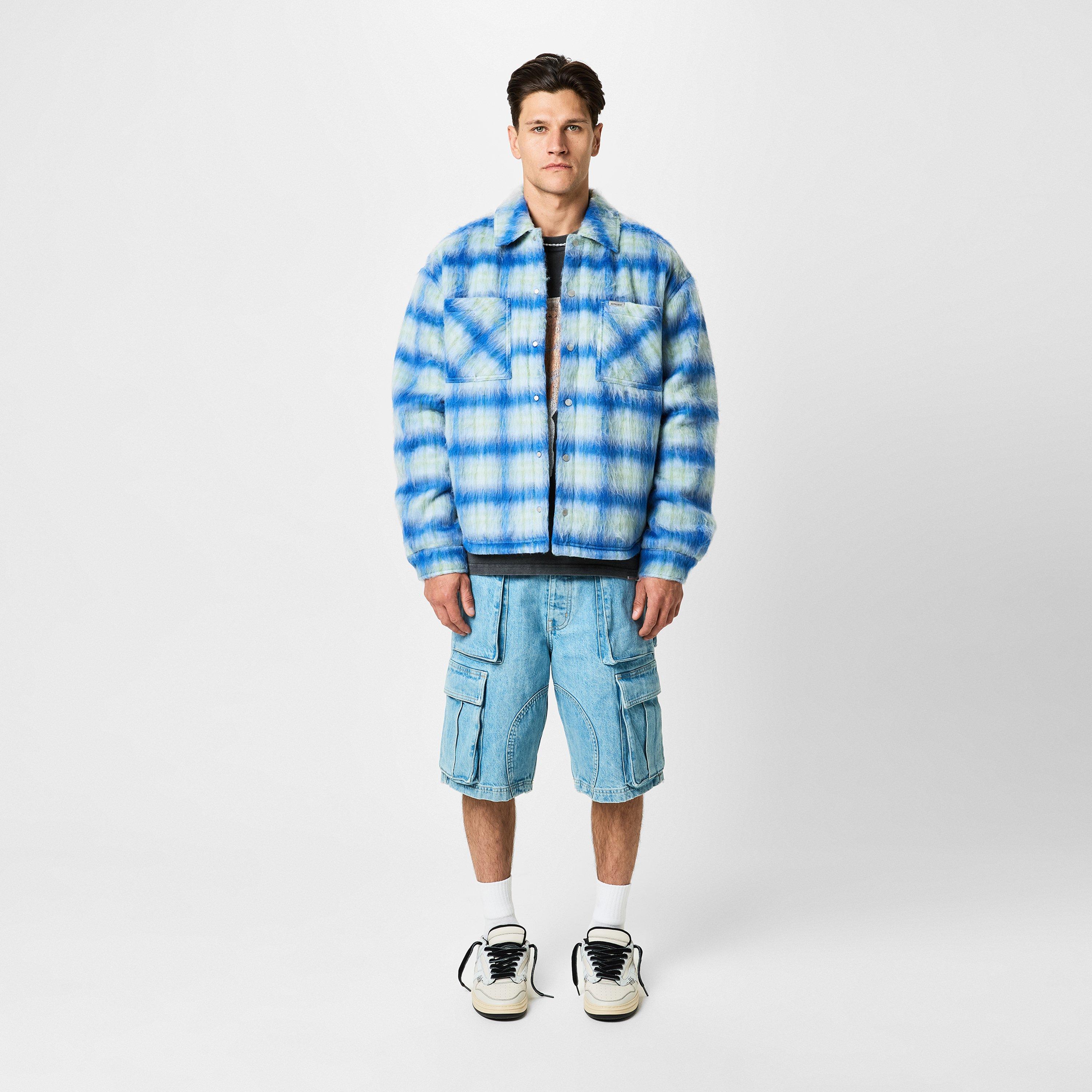 Electric Blue - Represent - Men's Rep Textured Cheque Pattern Long Sleeve Oversized Fit Overshirt - 4