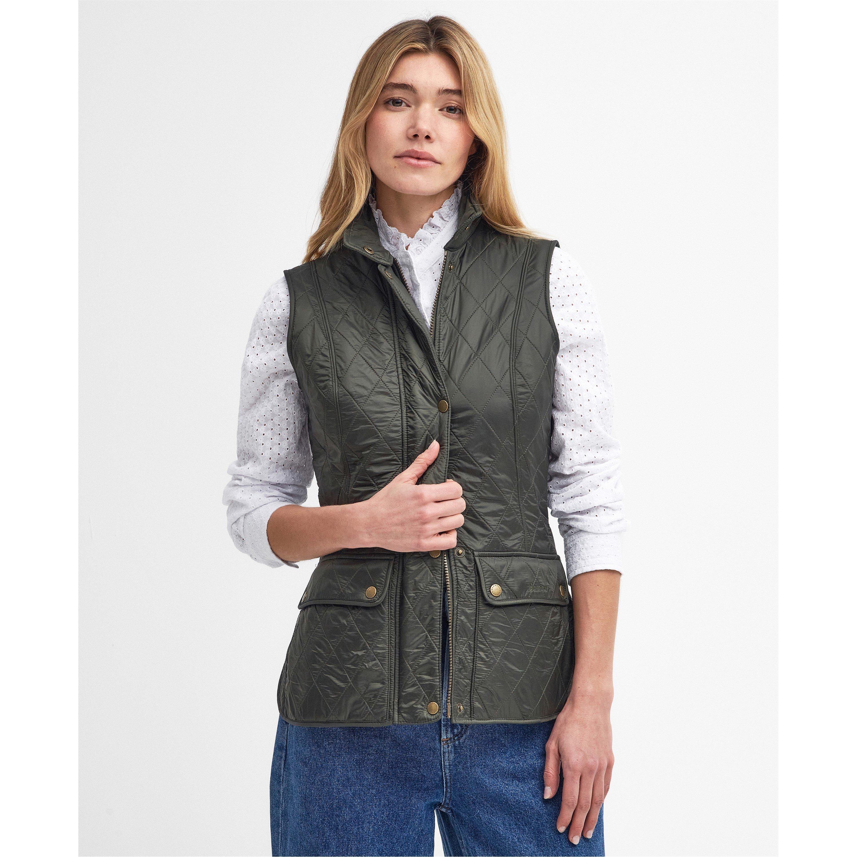Olive - Barbour - Women's Wray Diamond Quilted Fleece Lined Sleeveless Gilet - 1