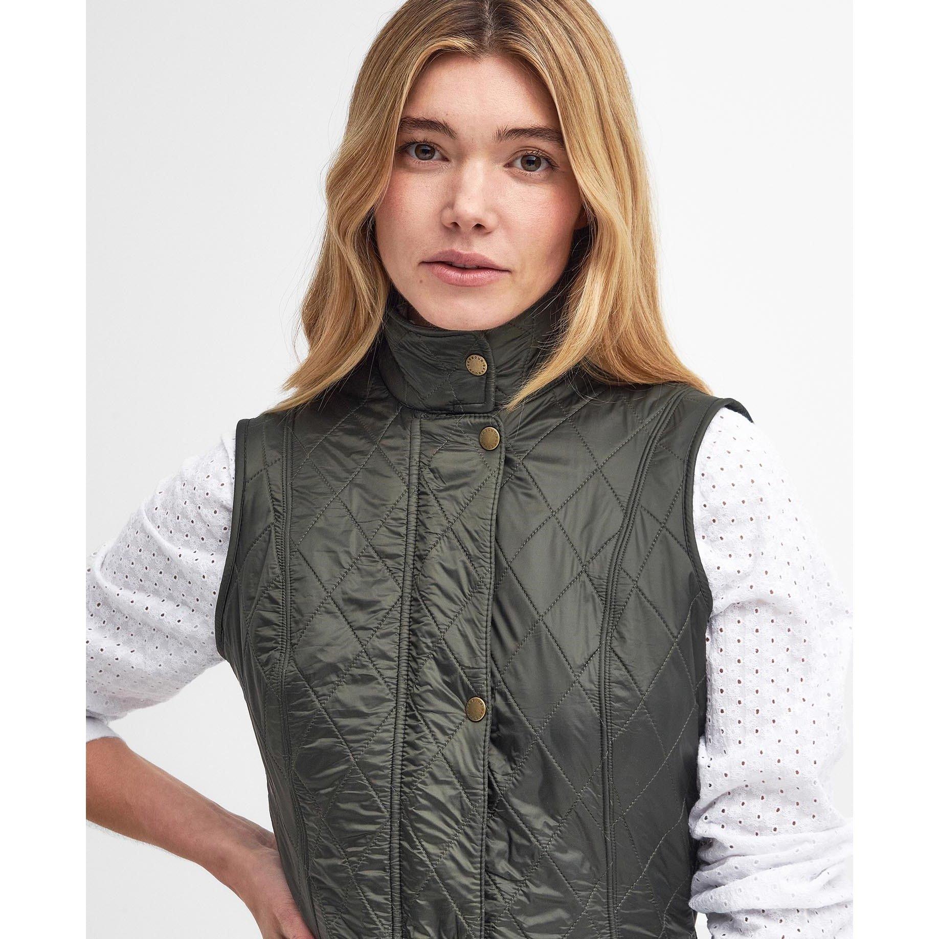 Olive - Barbour - Women's Wray Diamond Quilted Fleece Lined Sleeveless Gilet - 8