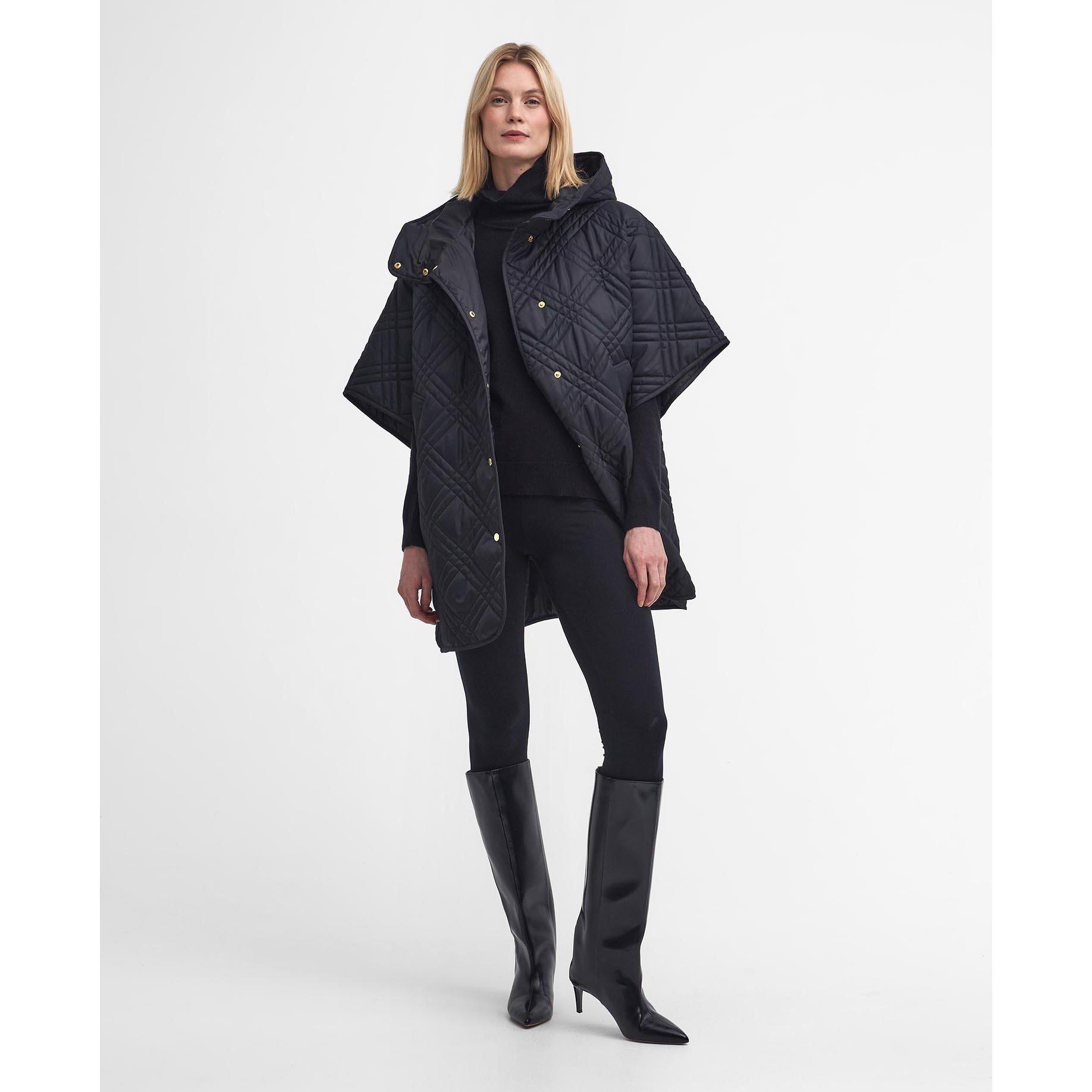 Black/MCabernet - Barbour - Women's Astor Tartan Quilted Cape - 3