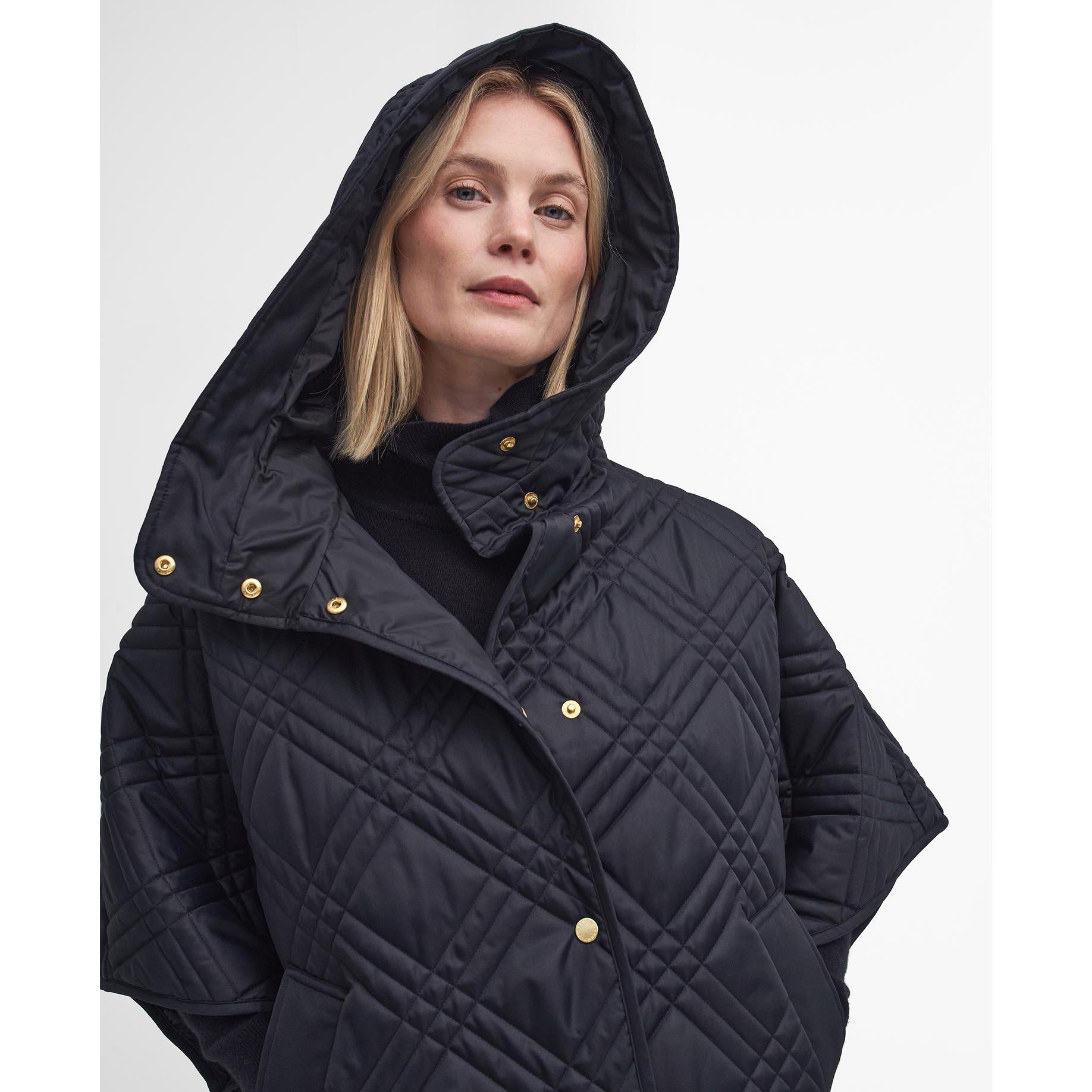 Black/MCabernet - Barbour - Women's Astor Tartan Quilted Cape - 4