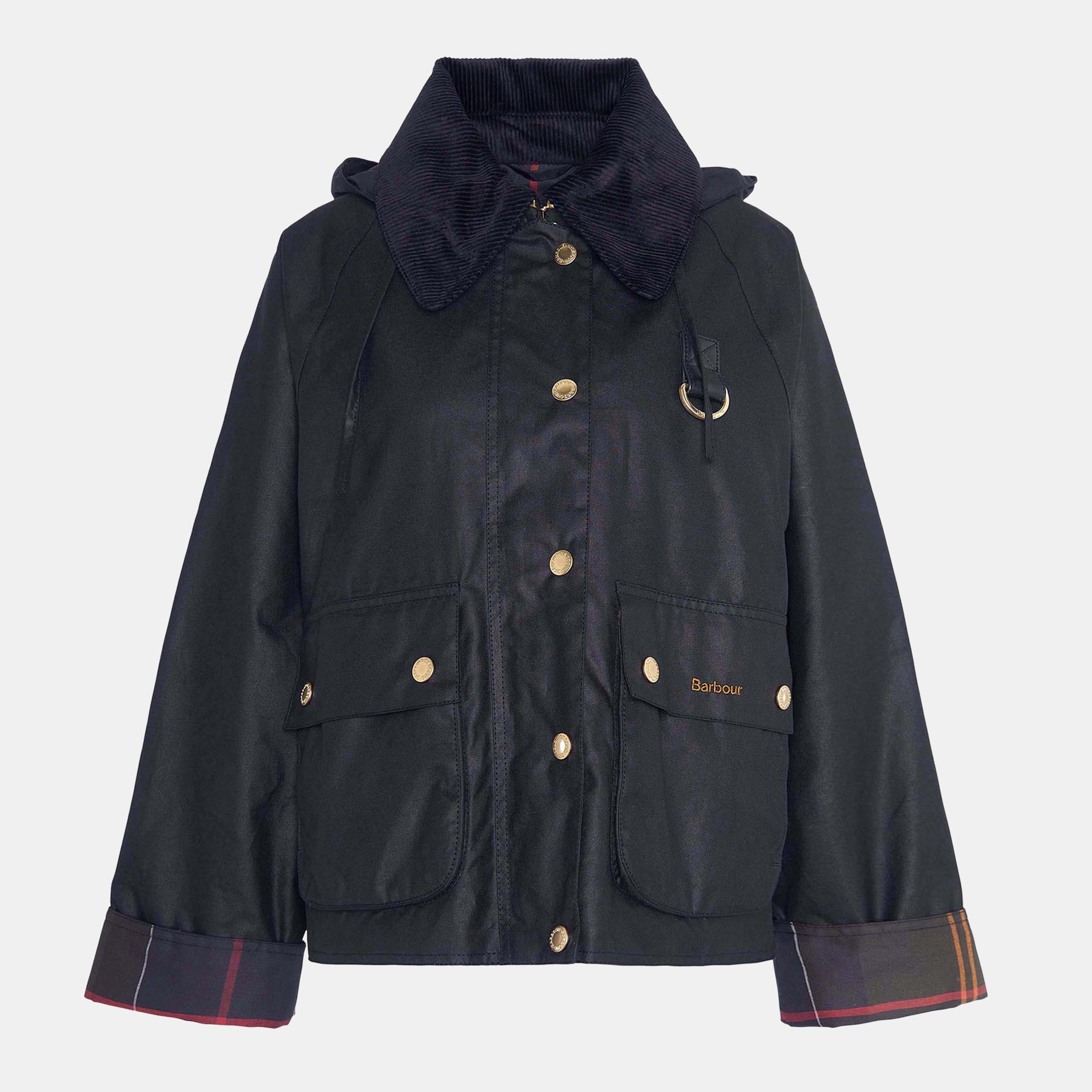 Black/Classic - Barbour - Women's Reighton Spey Hooded Long Sleeve Wax Jacket - 1