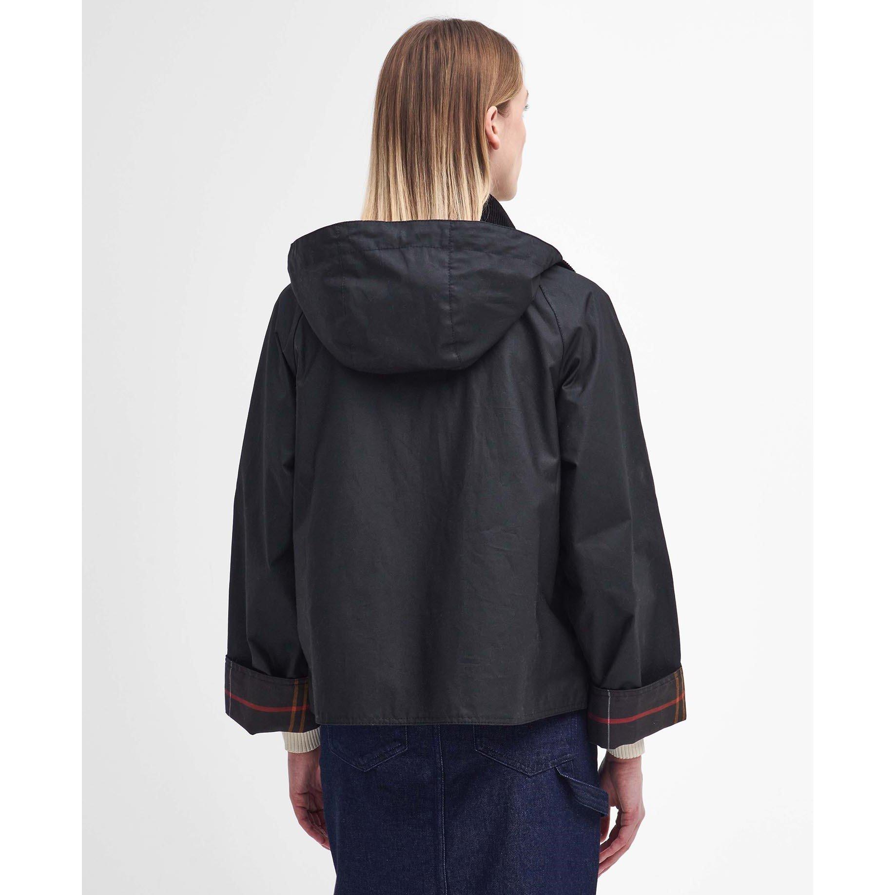 Black/Classic - Barbour - Women's Reighton Spey Hooded Long Sleeve Wax Jacket - 3