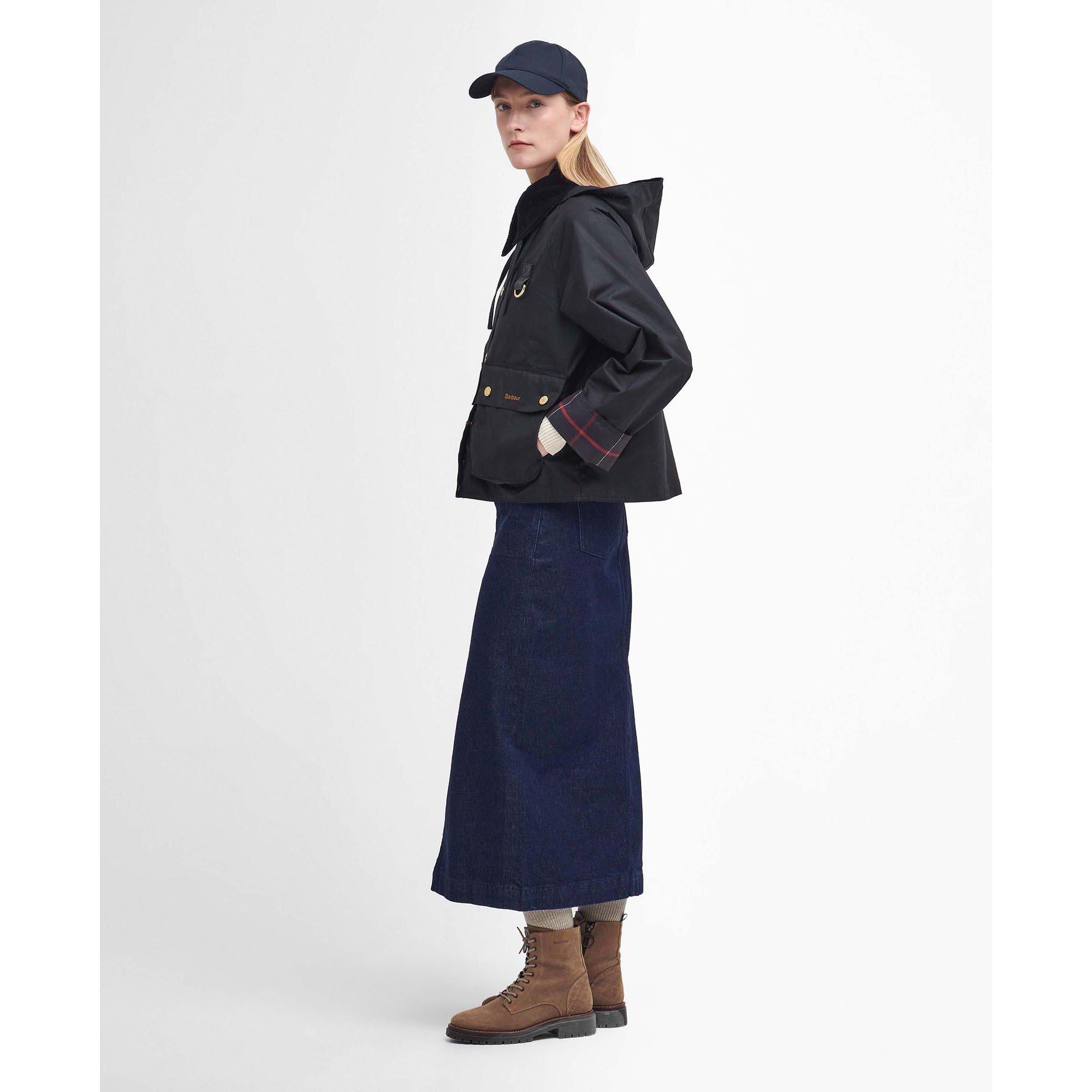 Black/Classic - Barbour - Women's Reighton Spey Hooded Long Sleeve Wax Jacket - 7