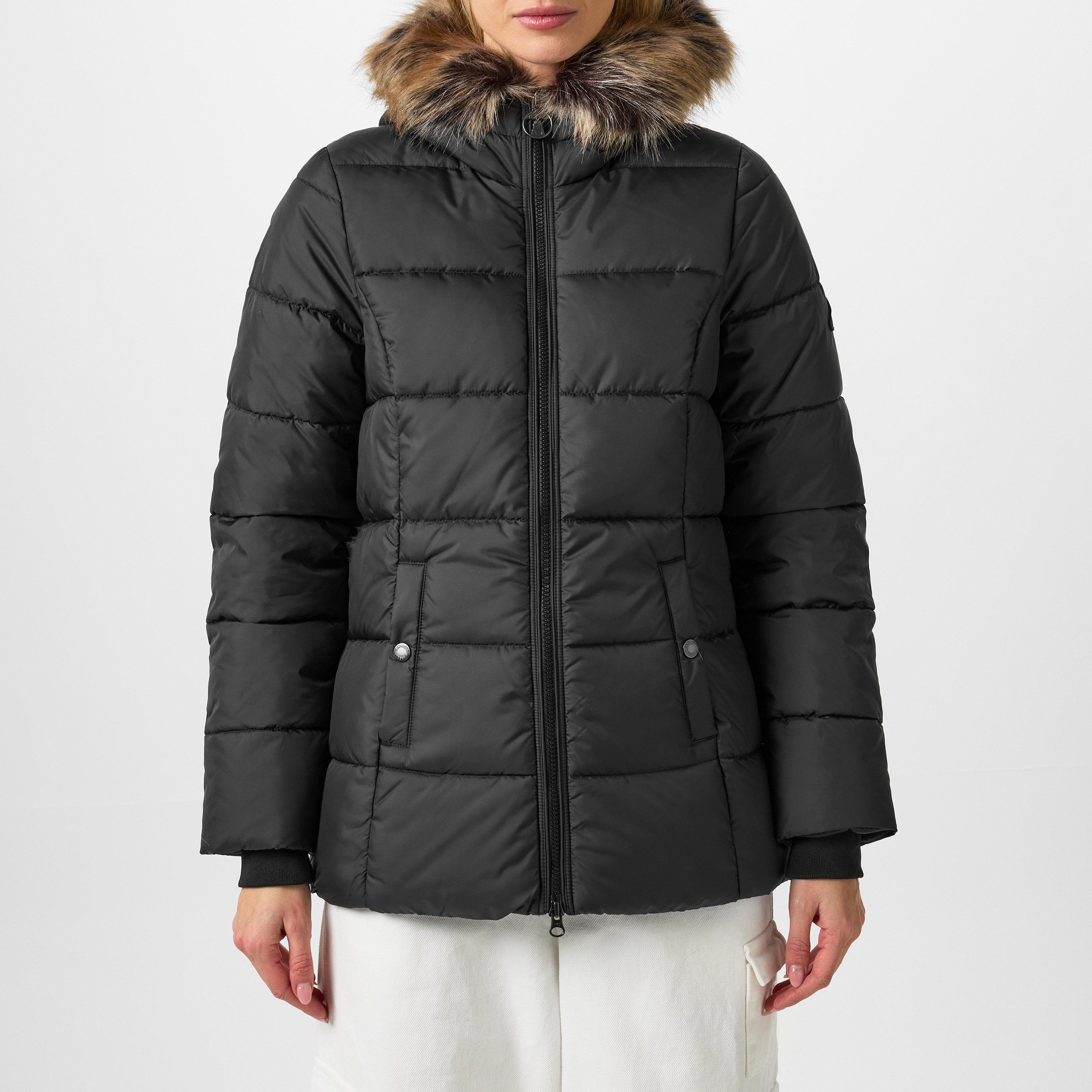 Black SMU - Barbour - Women's Midhurst Quilted Faux Fur Hood Short Puffer Jacket - 1