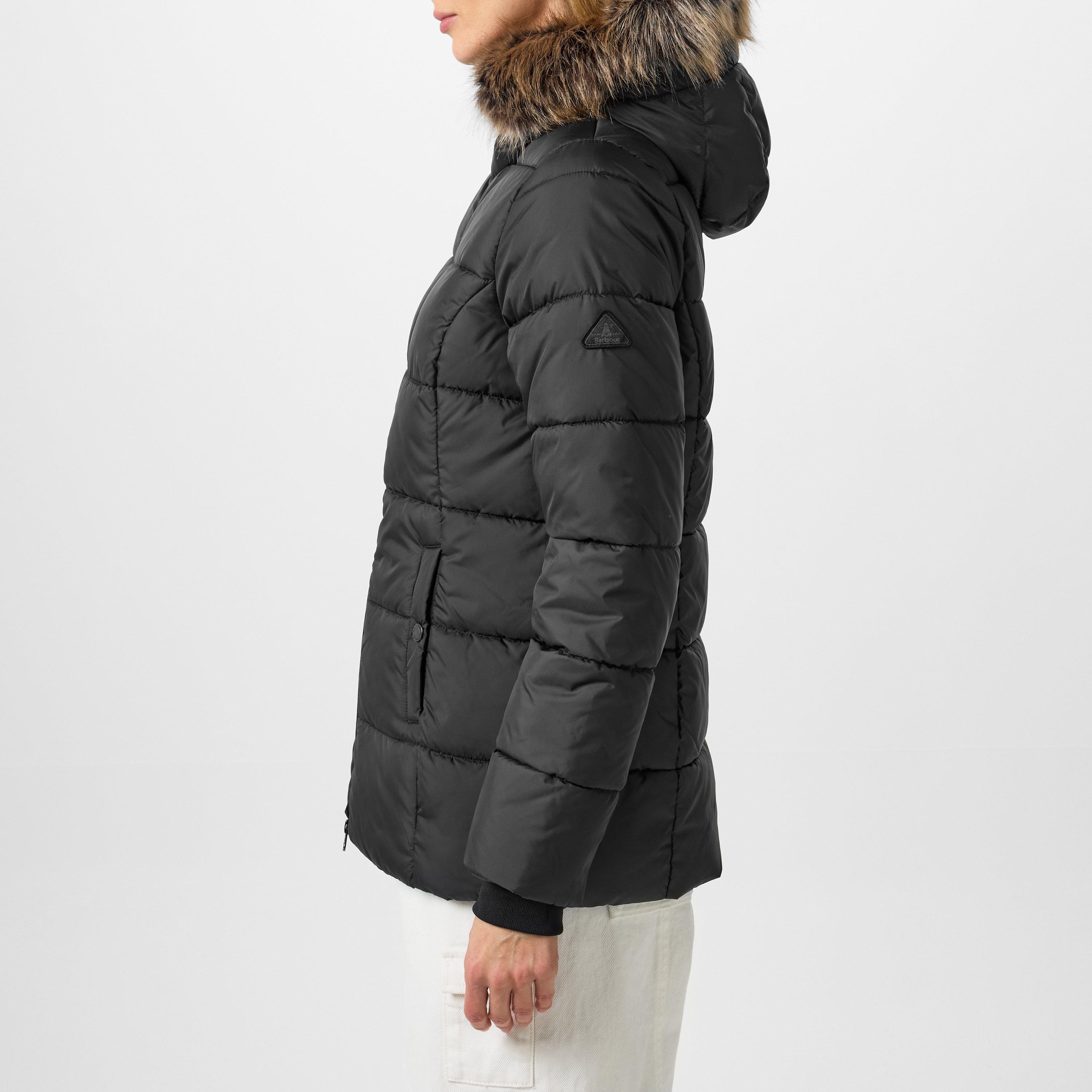 Black SMU - Barbour - Women's Midhurst Quilted Faux Fur Hood Short Puffer Jacket - 2