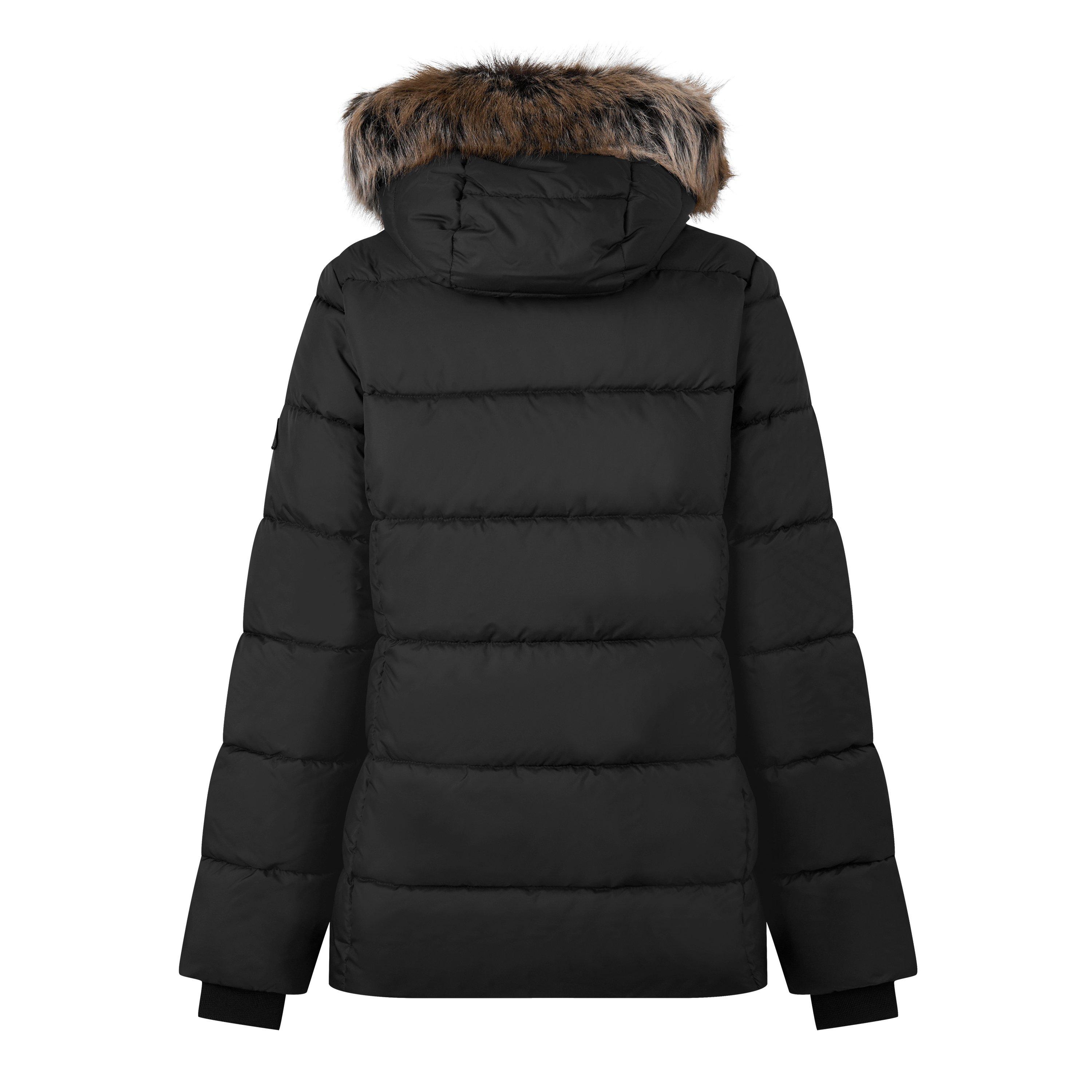 Black SMU - Barbour - Women's Midhurst Quilted Faux Fur Hood Short Puffer Jacket - 6