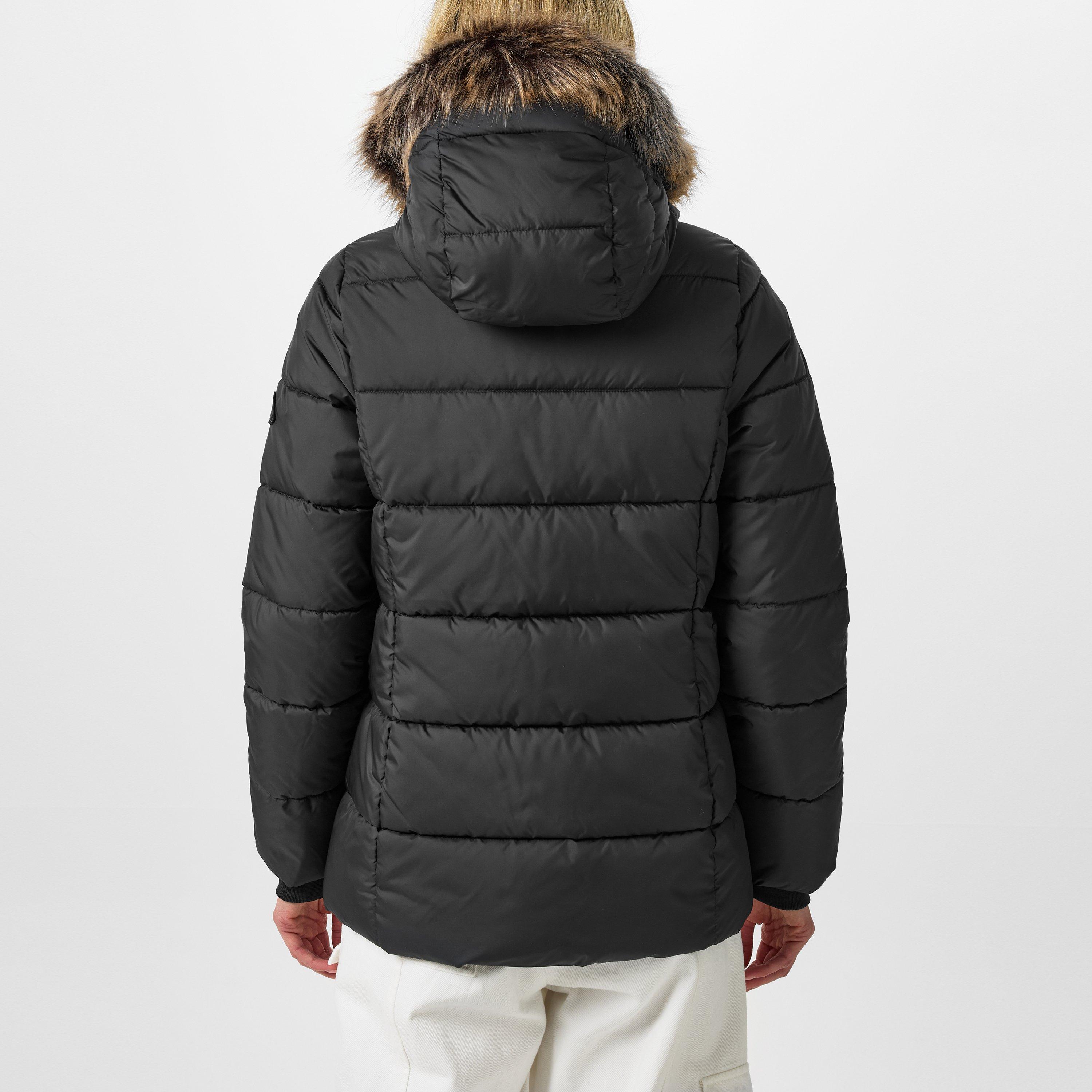 Black SMU - Barbour - Women's Midhurst Quilted Faux Fur Hood Short Puffer Jacket - 3