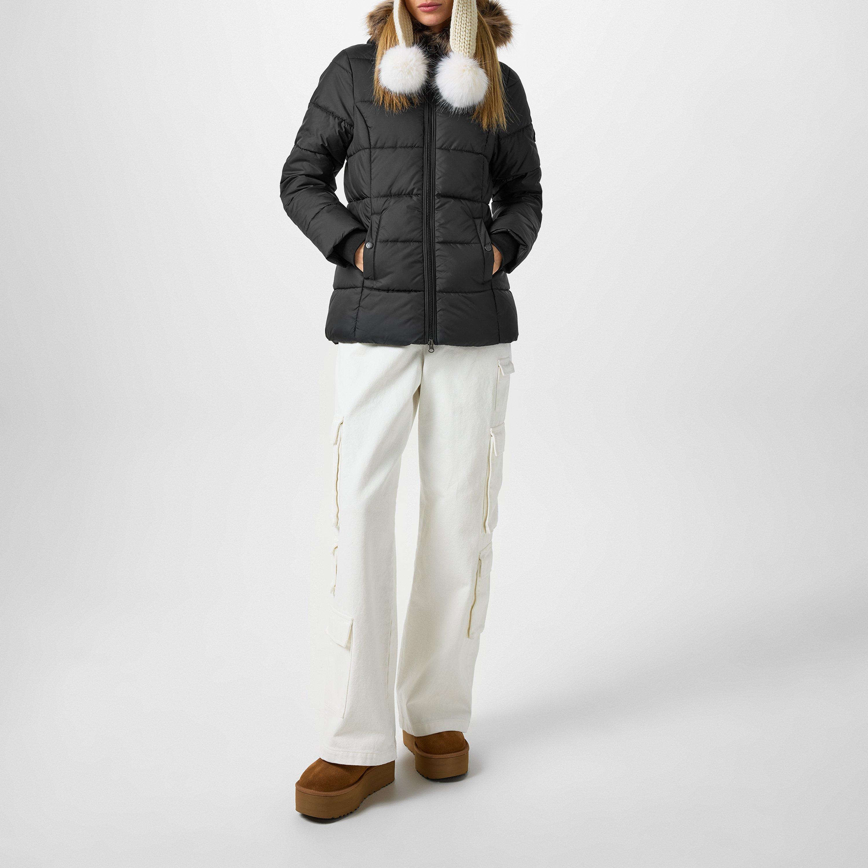 Black SMU - Barbour - Women's Midhurst Quilted Faux Fur Hood Short Puffer Jacket - 4