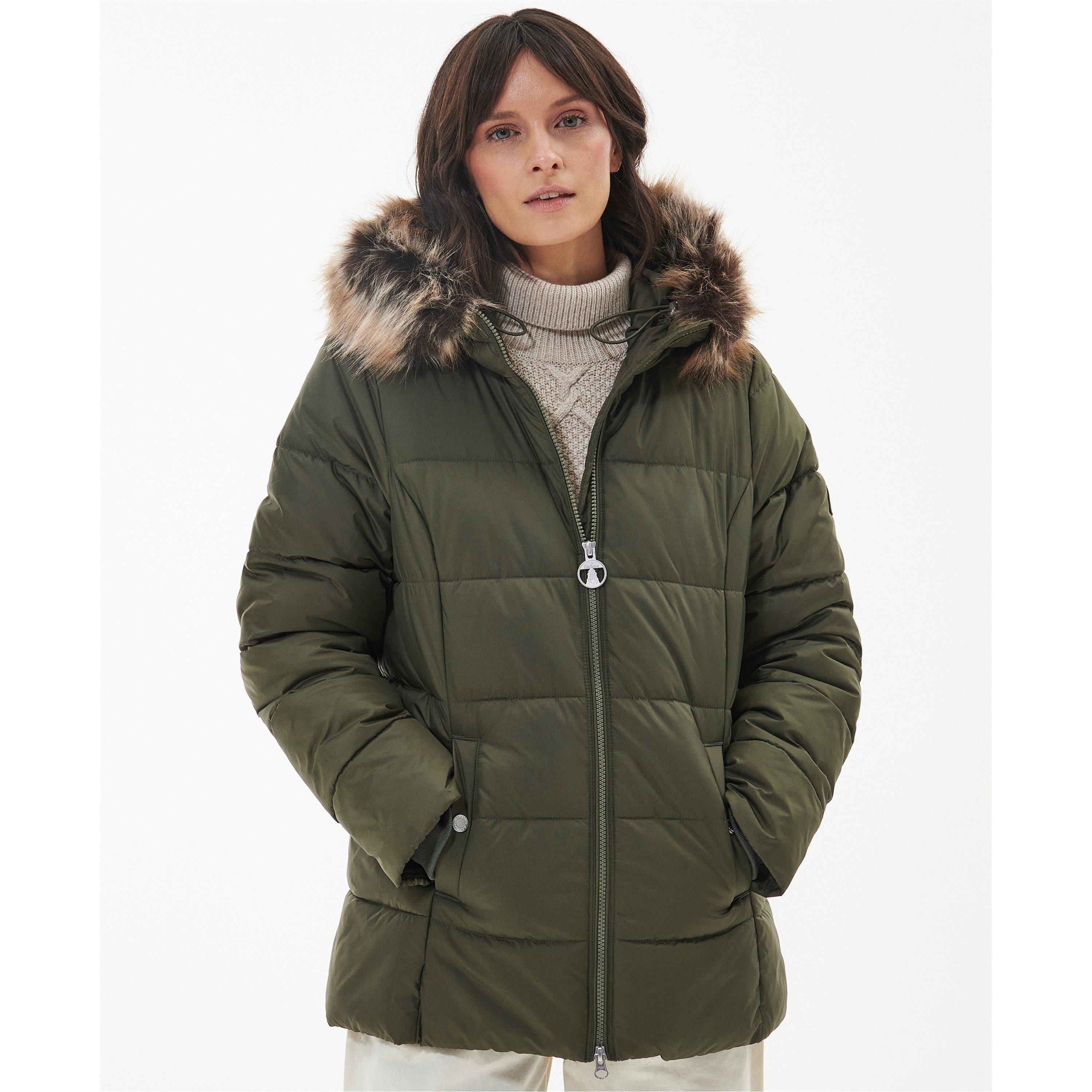 Deep Olive - Barbour - Women's Midhurst Quilted Faux Fur Hood Short Puffer Jacket - 1