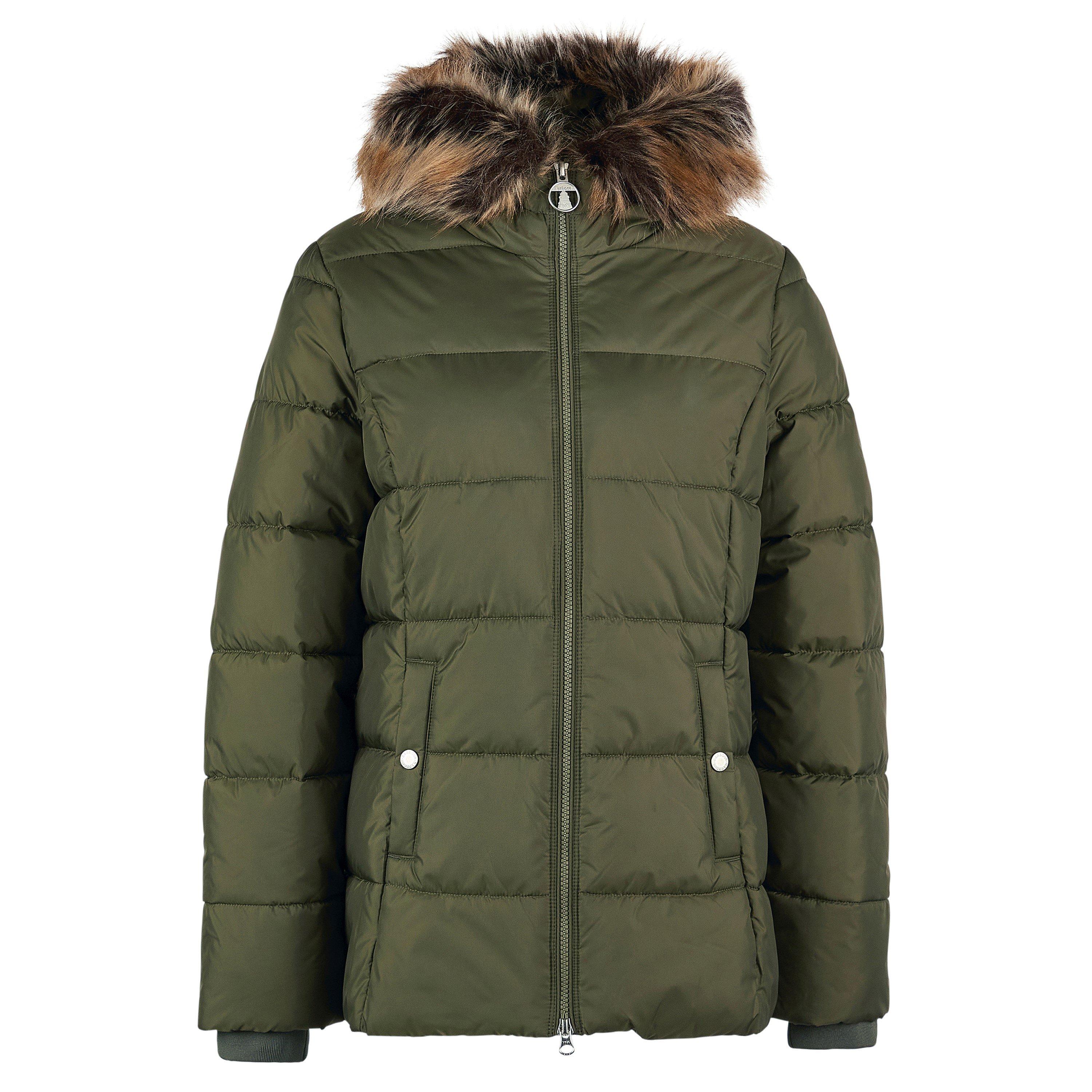 Deep Olive - Barbour - Women's Midhurst Quilted Faux Fur Hood Short Puffer Jacket - 8