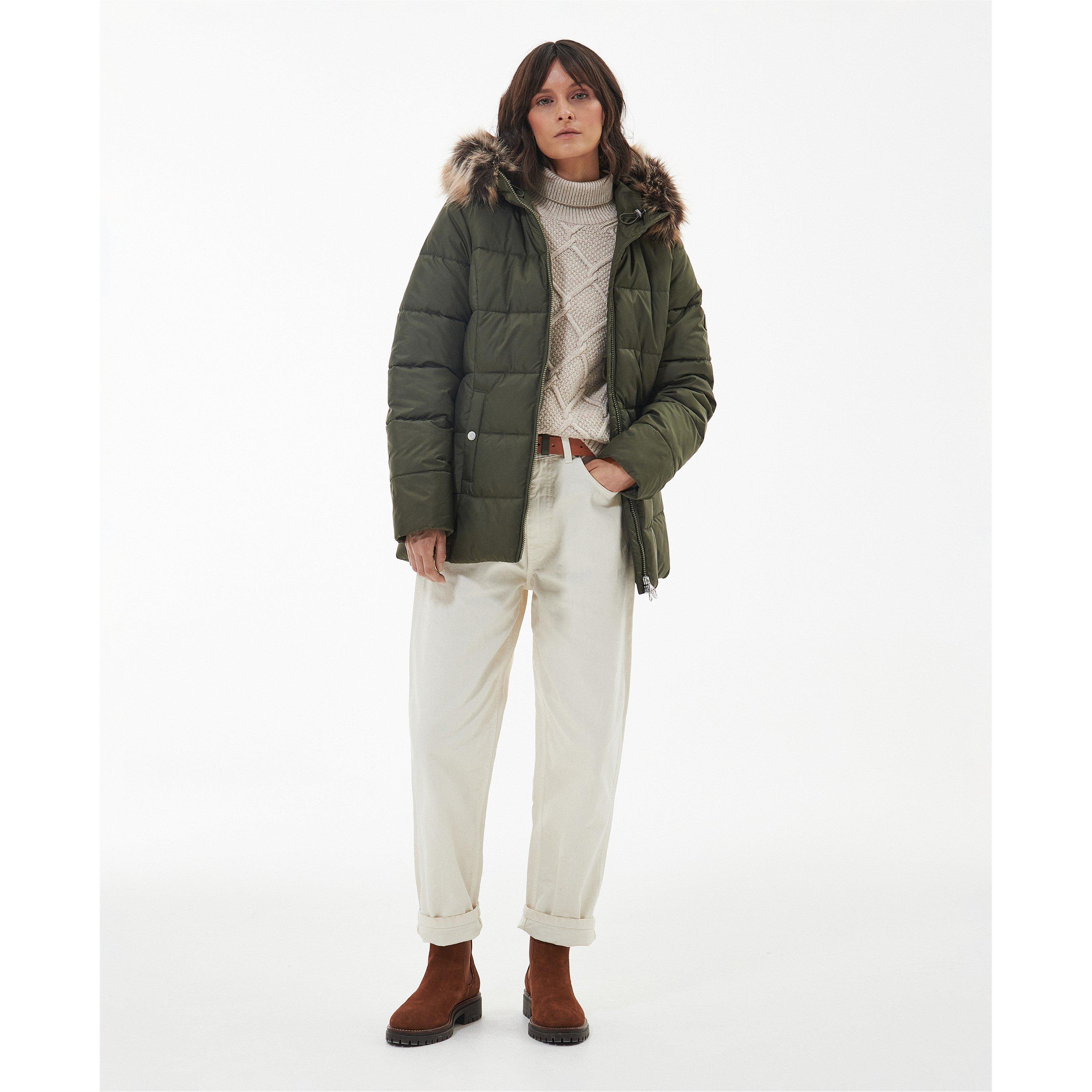 Deep Olive - Barbour - Women's Midhurst Quilted Faux Fur Hood Short Puffer Jacket - 3